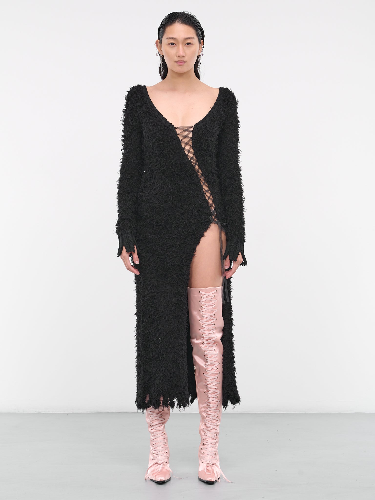 Destroyed Shaggy Dress (AW23-KN-03BK-BLACK)