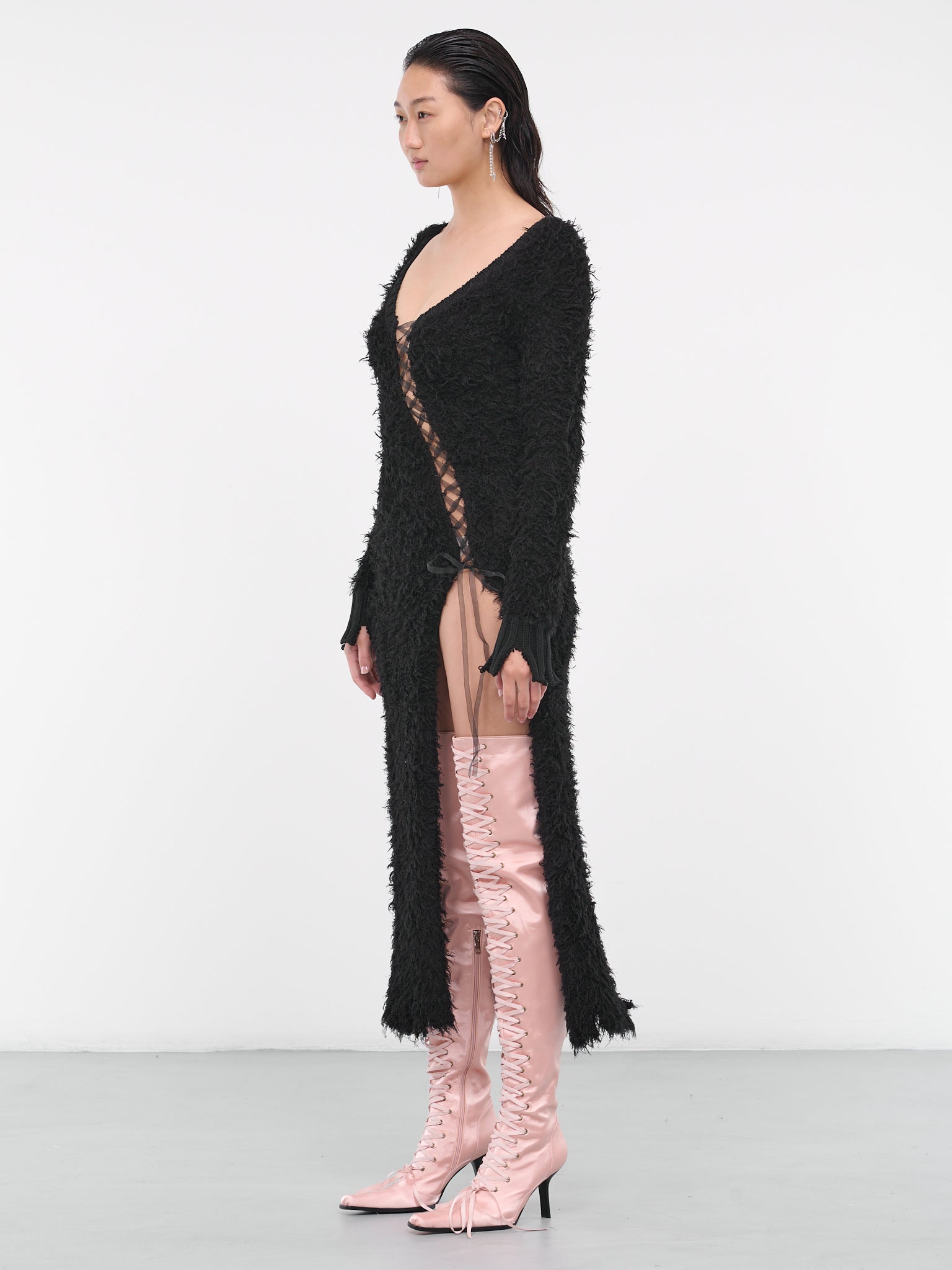 Destroyed Shaggy Dress (AW23-KN-03BK-BLACK)
