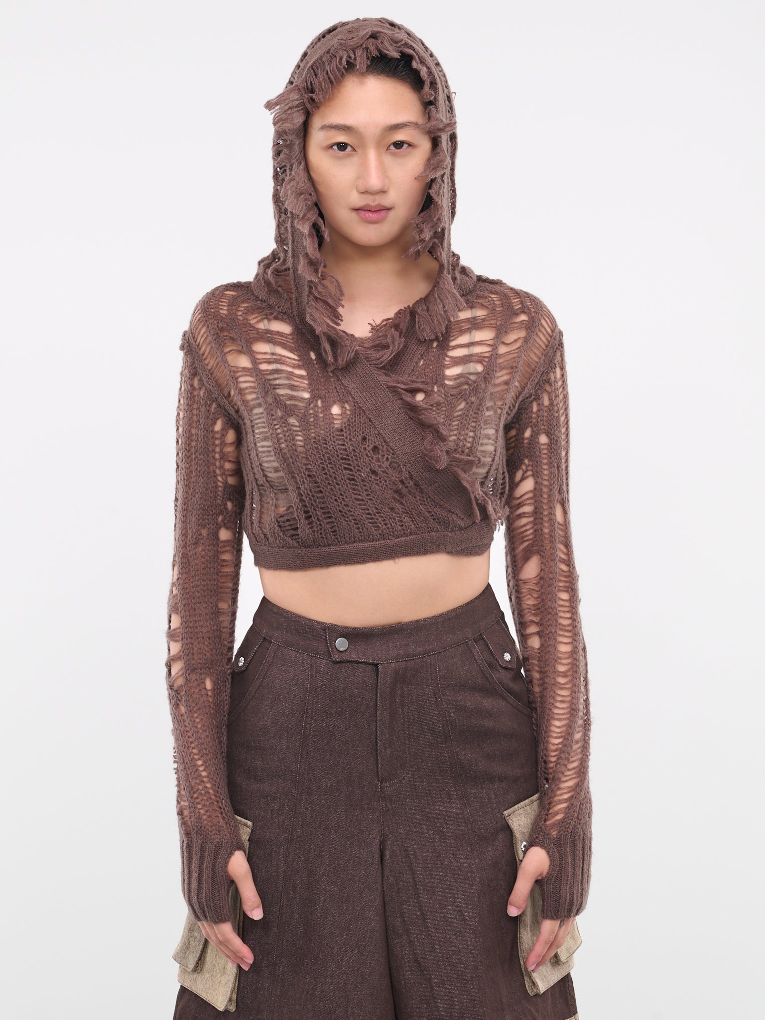 Destroyed Knit Hoodie (AW23-KN-04BR-BROWN)