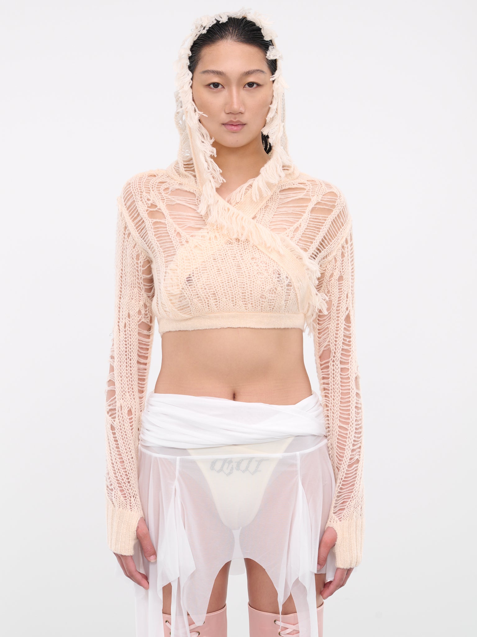 Destroyed Knit Hoodie (AW23-KN-04PE-PEACH)