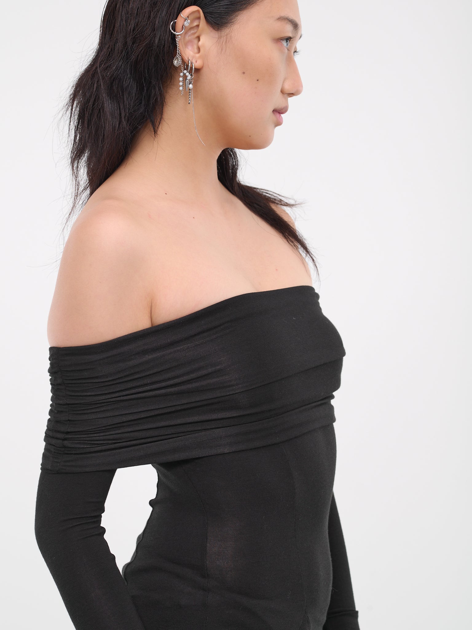 Destroyed Ruched Top (AW23-TOP-02BK-BLACK)
