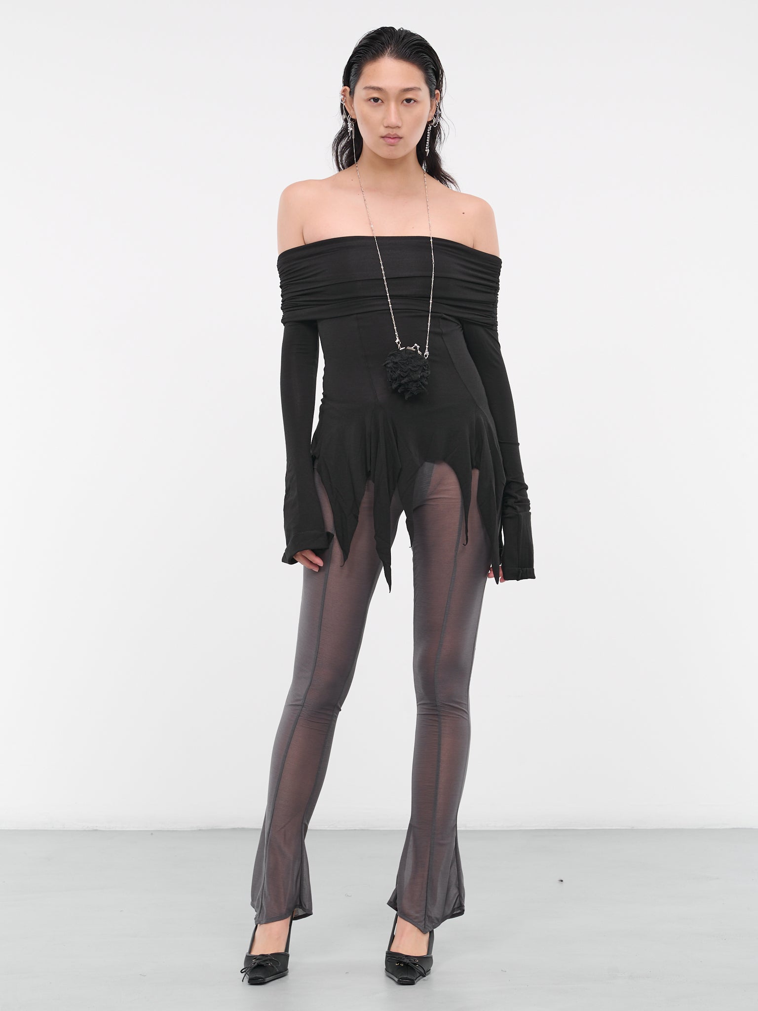 Destroyed Ruched Top (AW23-TOP-02BK-BLACK)