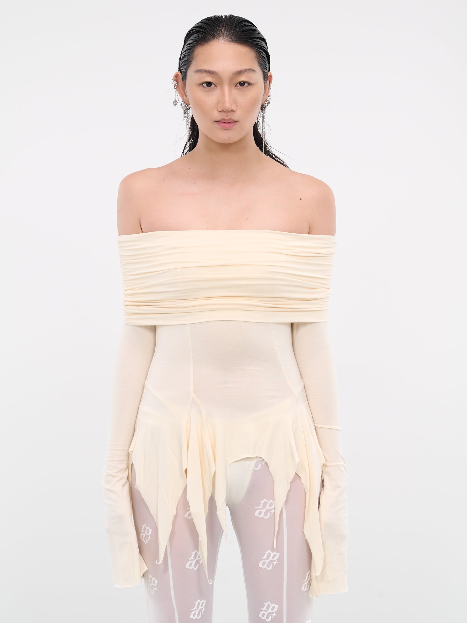 Destroyed Ruched Top (AW23-TOP-02WH-BEIGE)