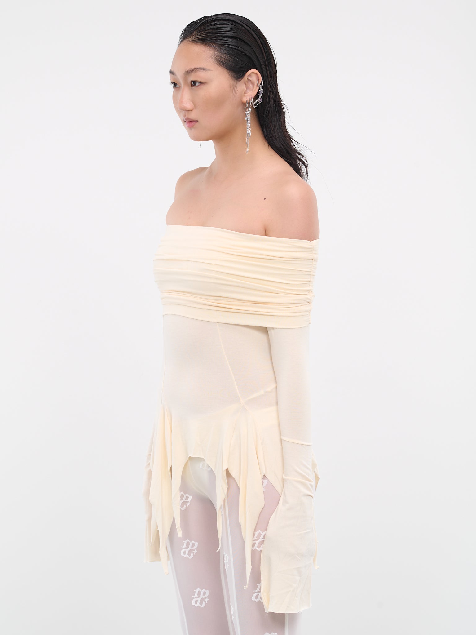 Destroyed Ruched Top (AW23-TOP-02WH-BEIGE)