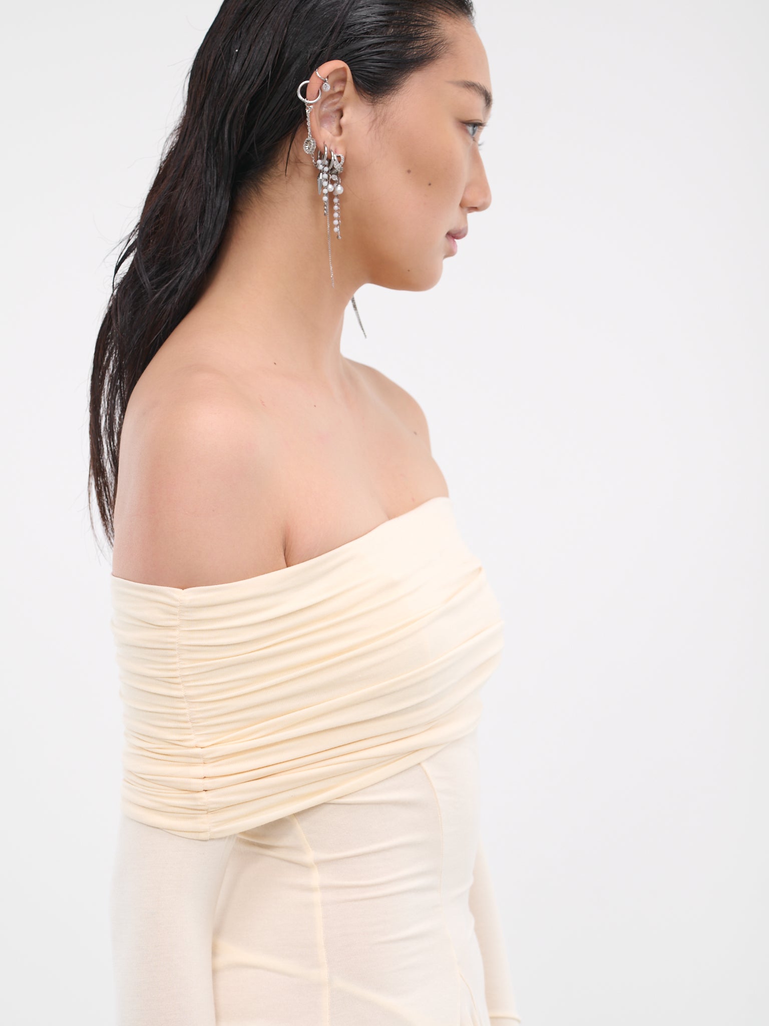 Destroyed Ruched Top (AW23-TOP-02WH-BEIGE)