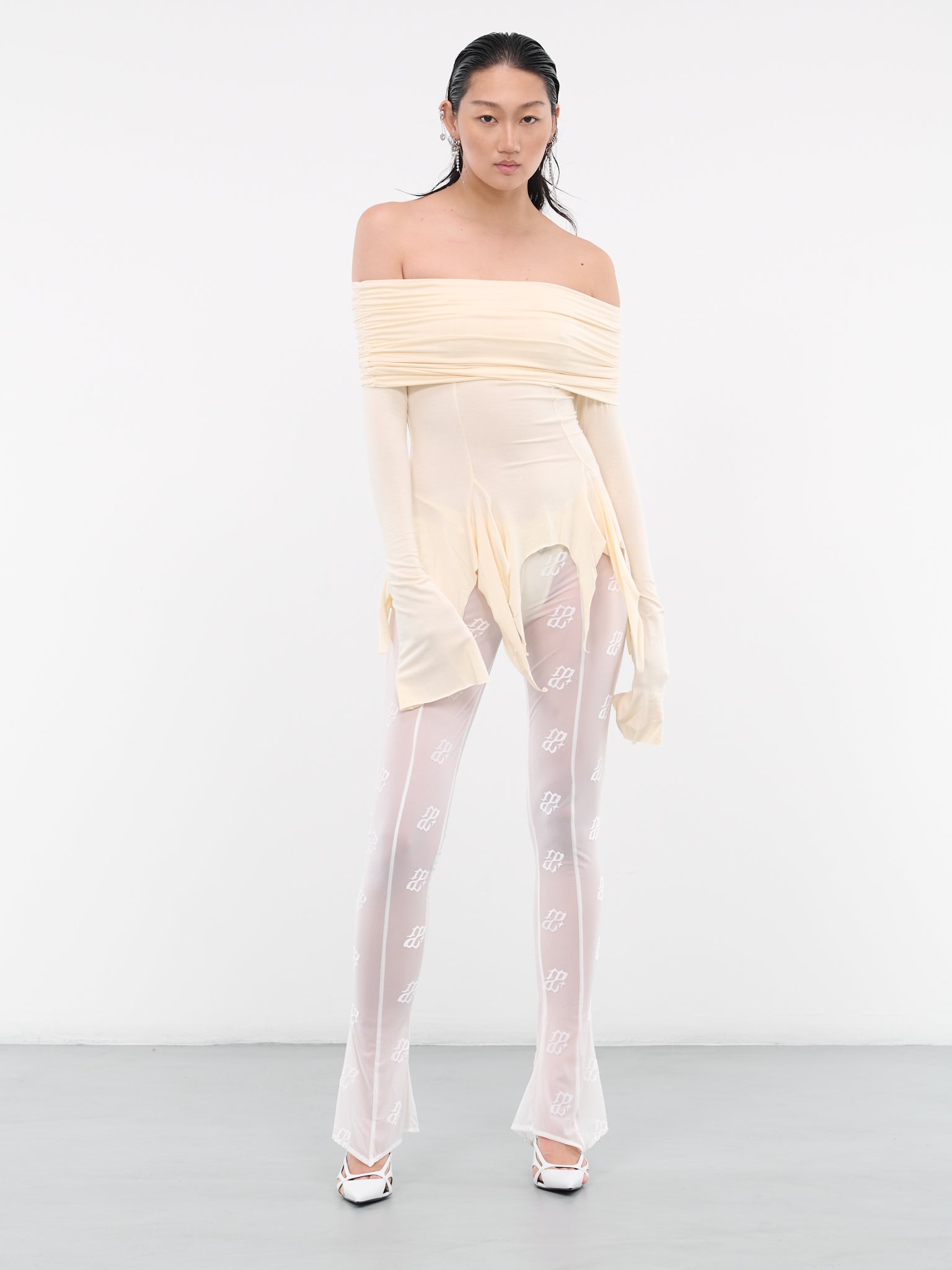 Destroyed Ruched Top (AW23-TOP-02WH-BEIGE)