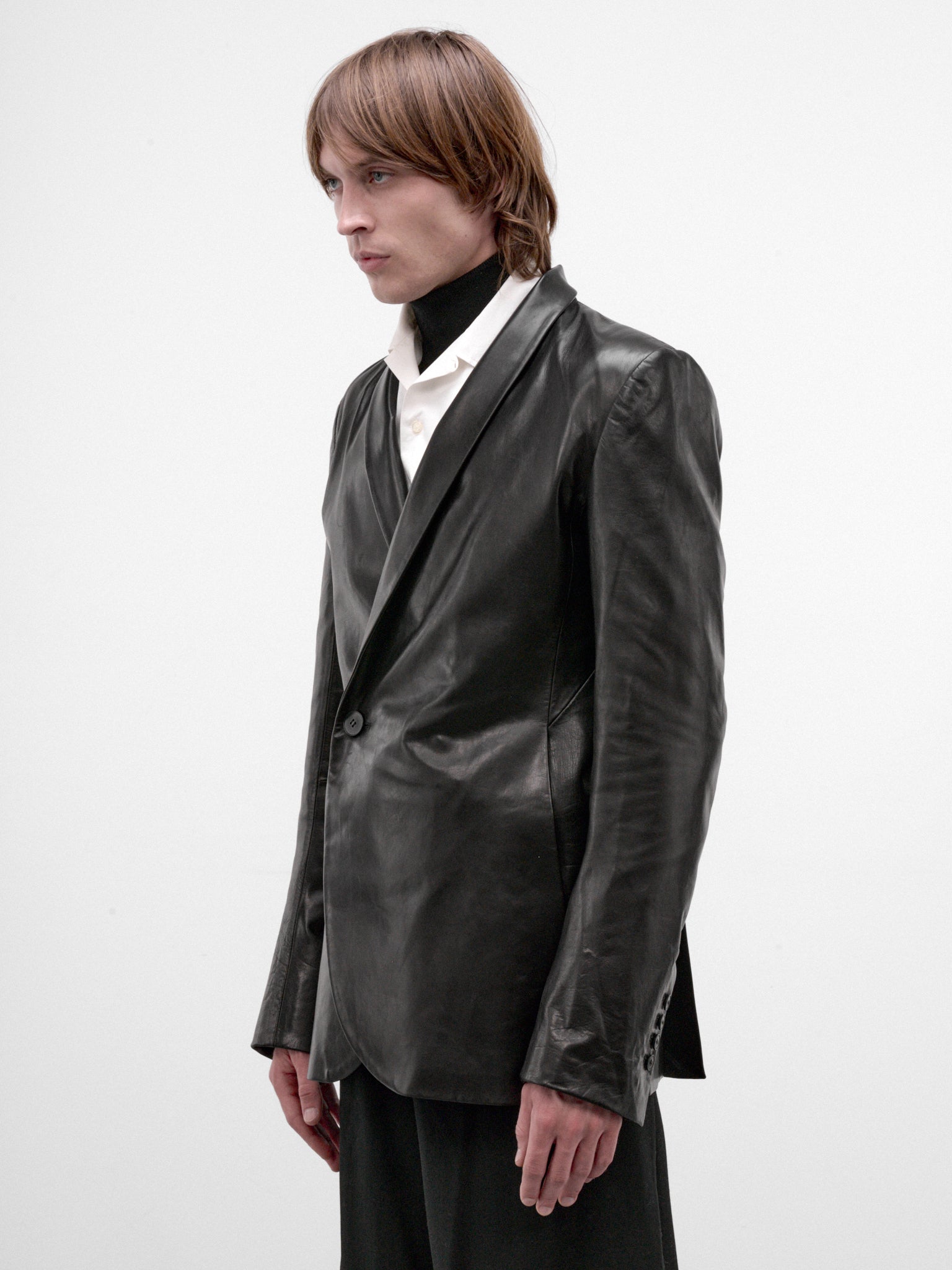 Black Leather Shawl Blazer (AW26-001-06-BLACK)