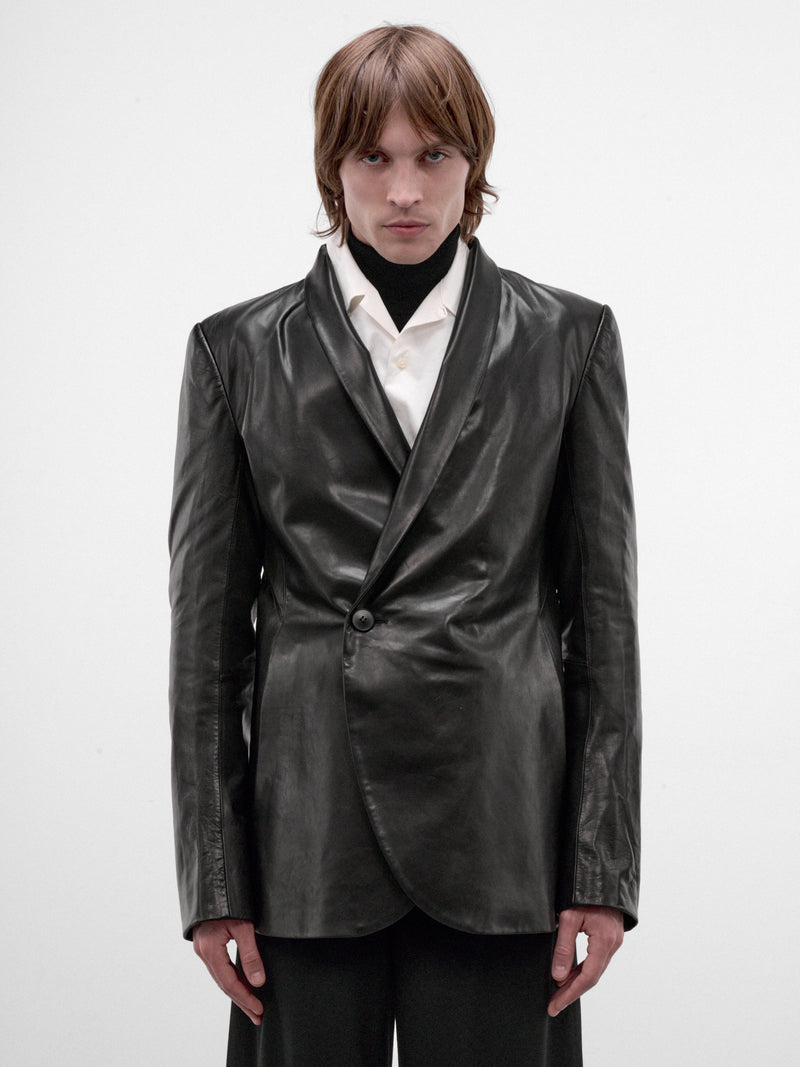 Black Leather Shawl Blazer (AW26-001-06-BLACK)
