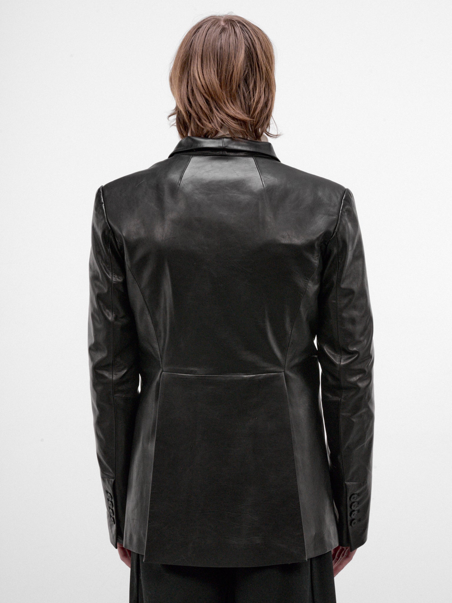 Black Leather Shawl Blazer (AW26-001-06-BLACK)