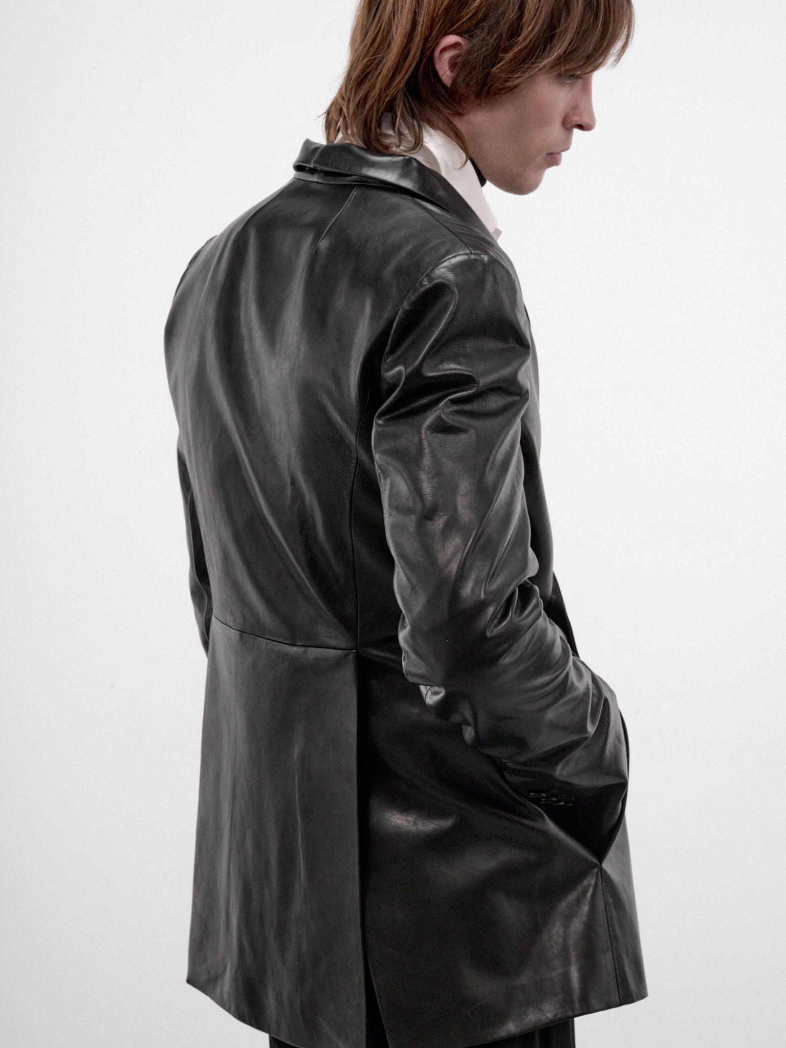 Black Leather Shawl Blazer (AW26-001-06-BLACK)