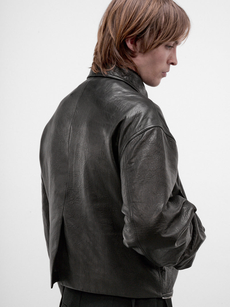 Black Leather Zip Jacket (AW26-003-10-BLACK)