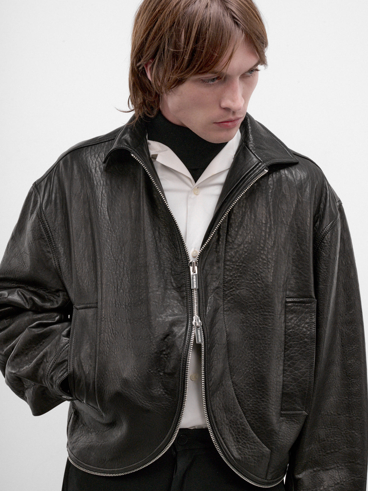 Black Leather Zip Jacket (AW26-003-10-BLACK)