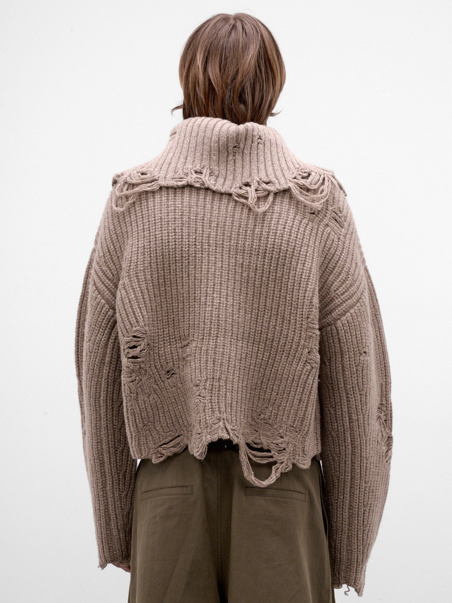 Khaki Distressed Knit Cardigan (AW26-005-03K-KHAKI)