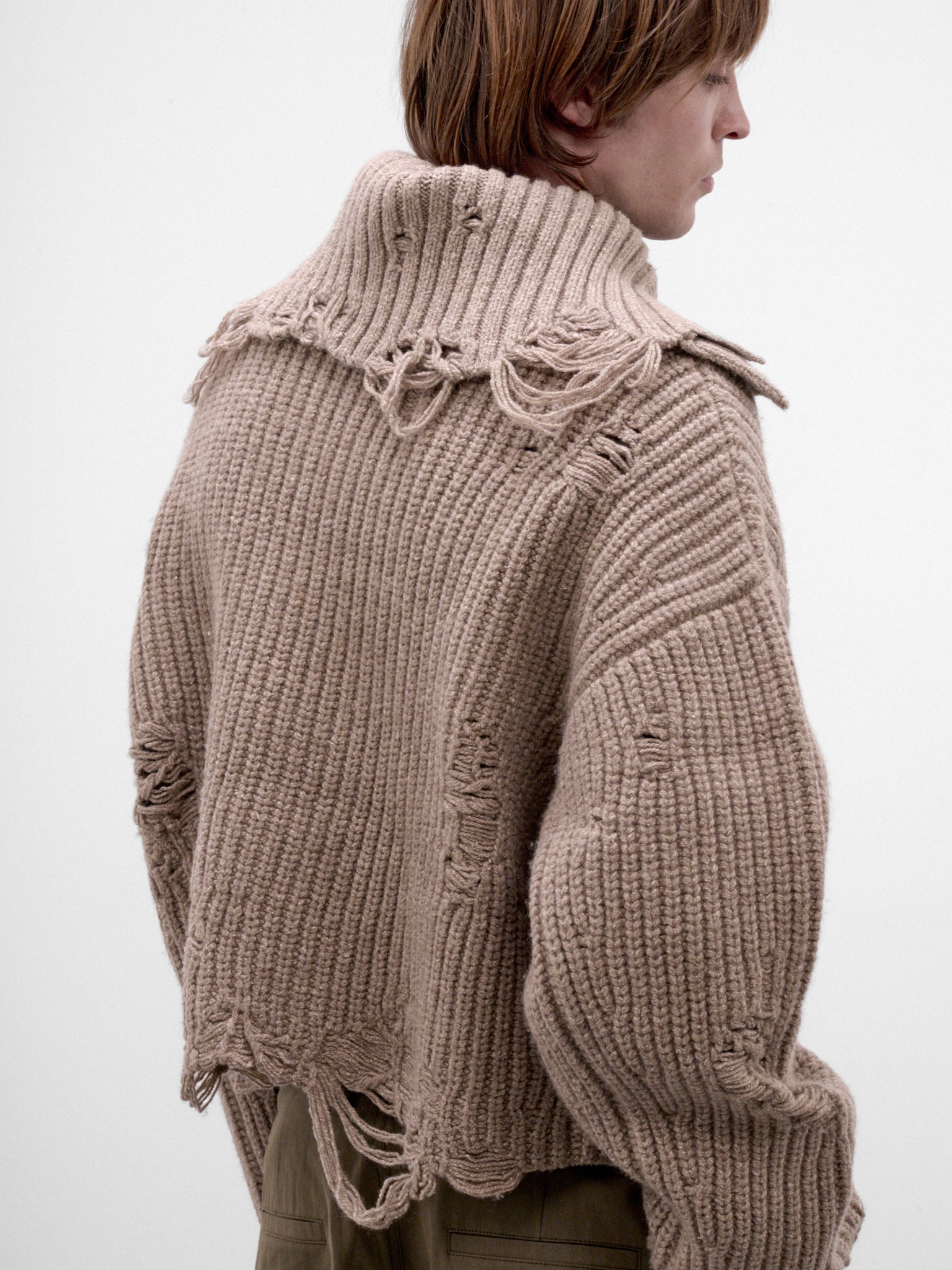 Khaki Distressed Knit Cardigan (AW26-005-03K-KHAKI)