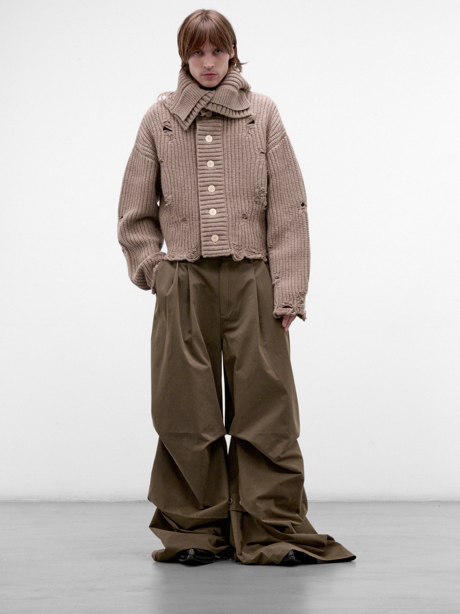 Khaki Distressed Knit Cardigan (AW26-005-03K-KHAKI)