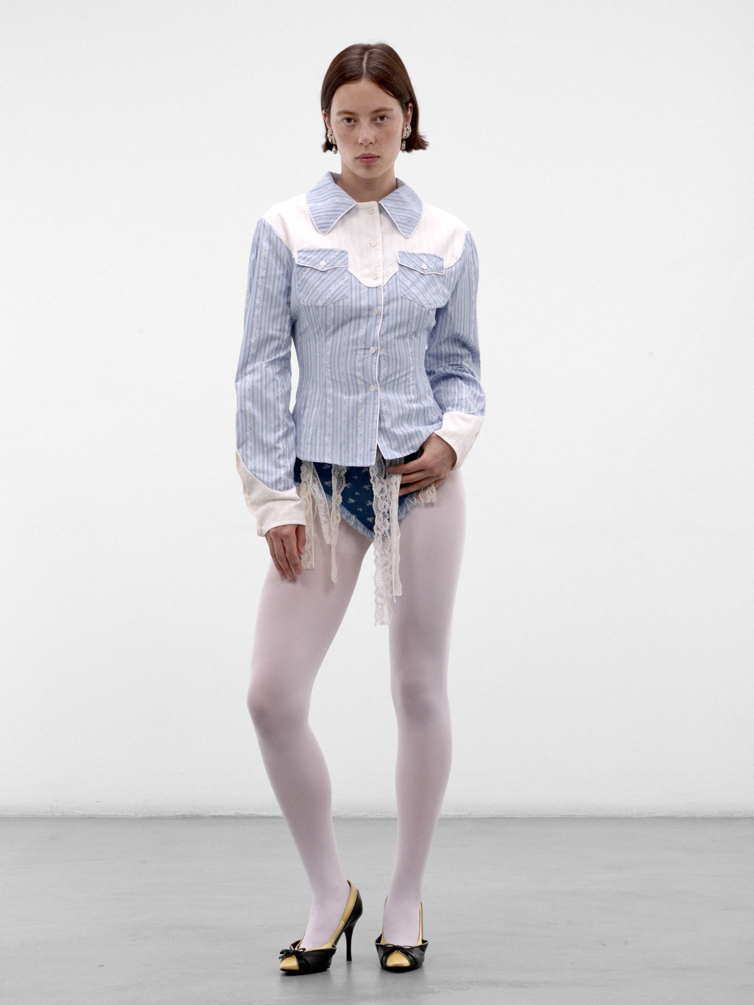 Suspended Lace Denim Mini Shorts (AW2600TR15-BLUE)