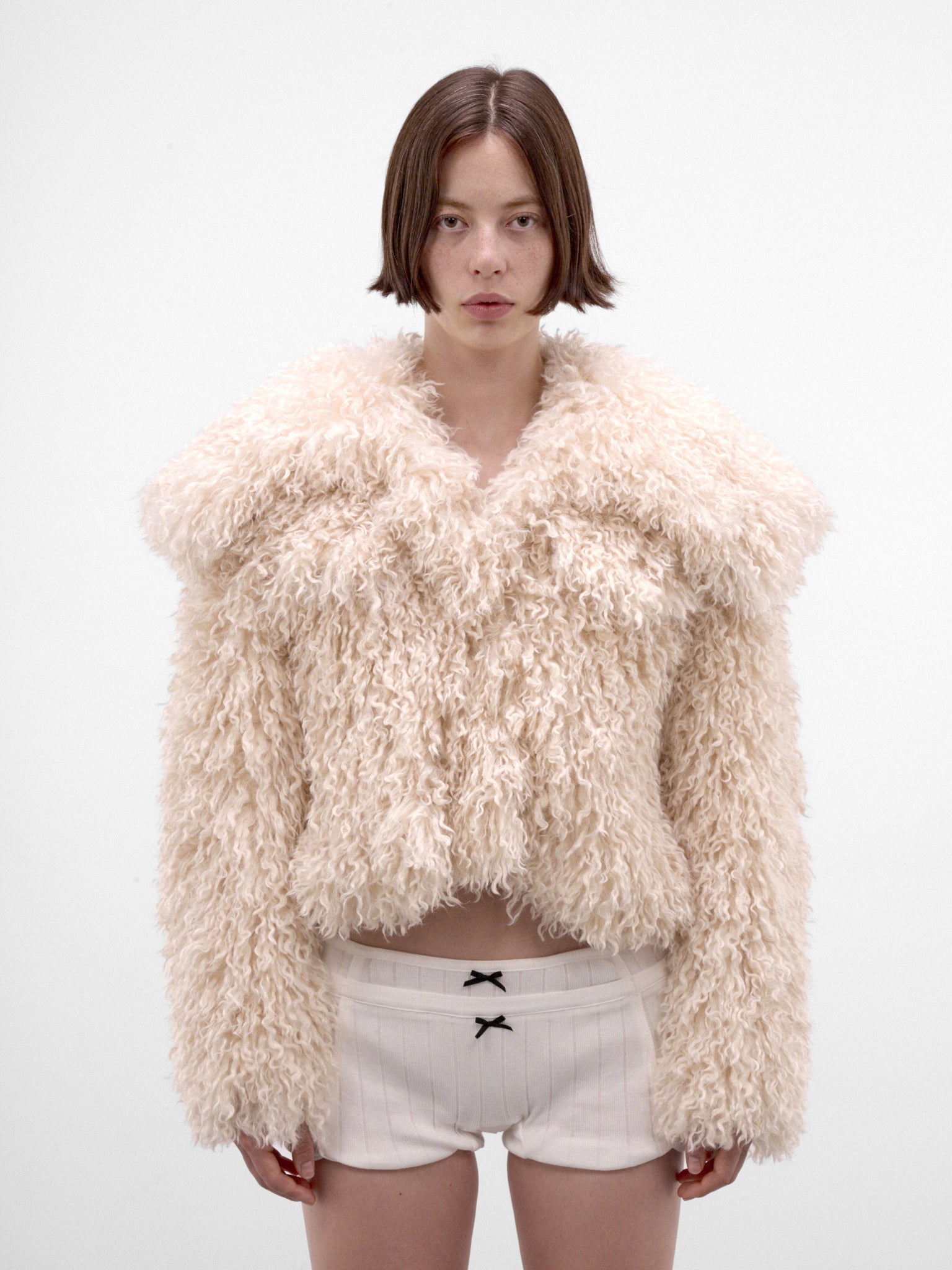 Ivory Cropped Faux Fur Coat (AW2600CT03B-IVORY)
