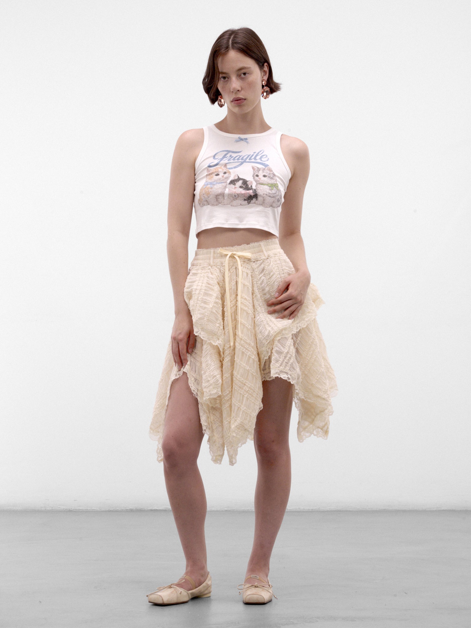 Ivory Asymmetric Layered Mini Skirt (AW2600SK03B-IVORY)