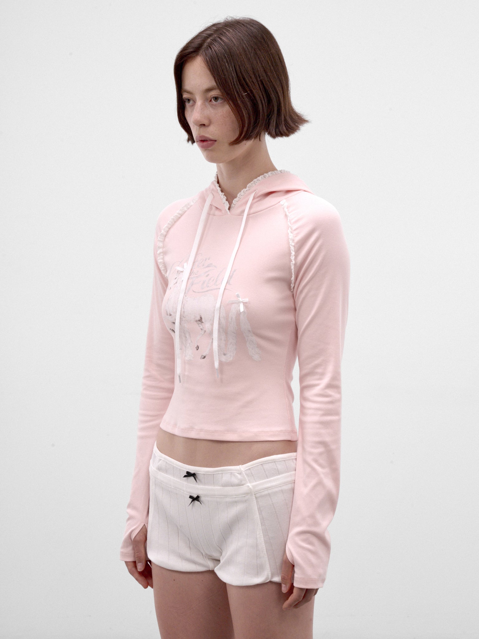 Pink Lace-Trim Slim Hoodie (AW2600T32-PINK)