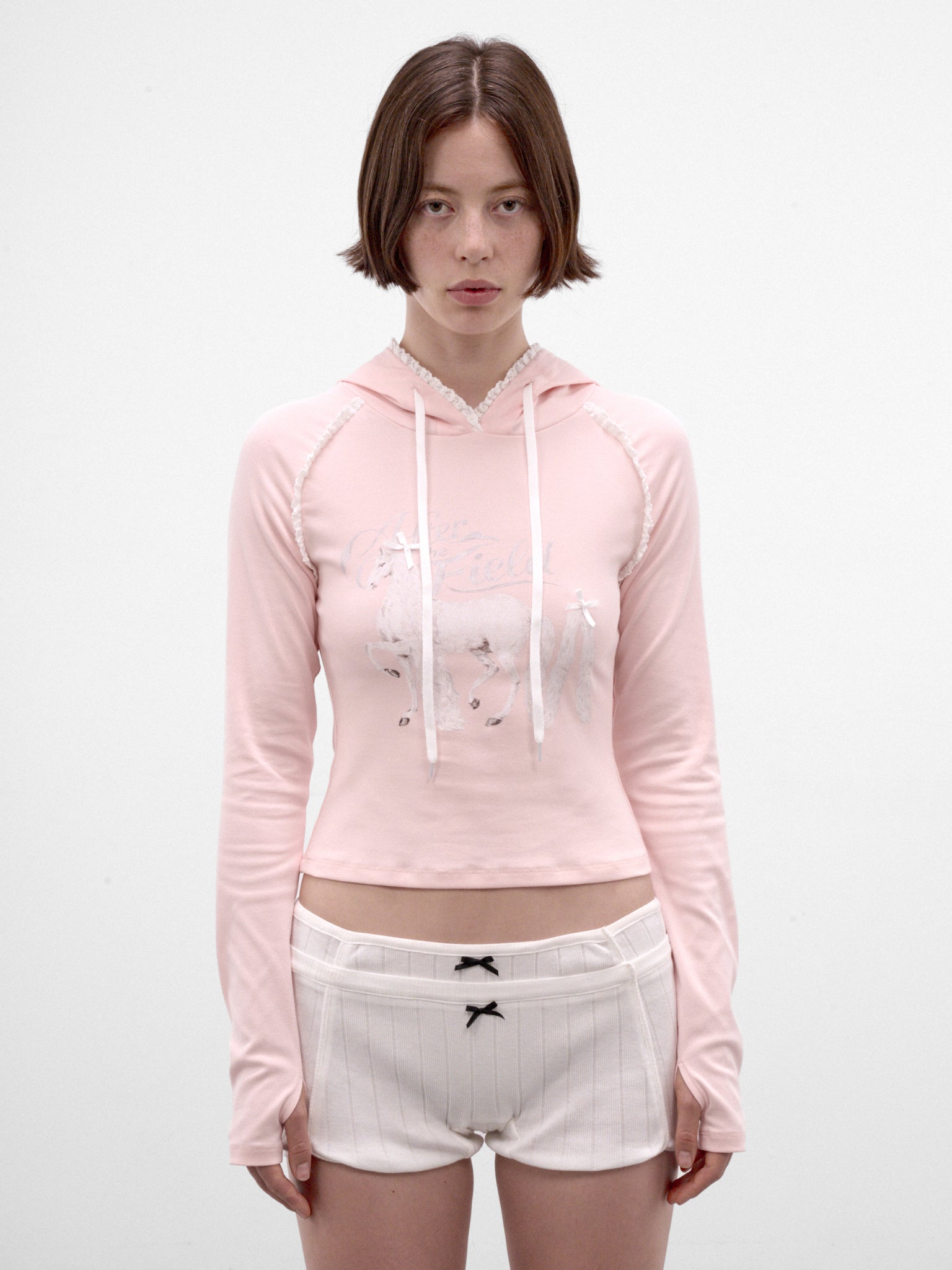 Pink Lace-Trim Slim Hoodie (AW2600T32-PINK)