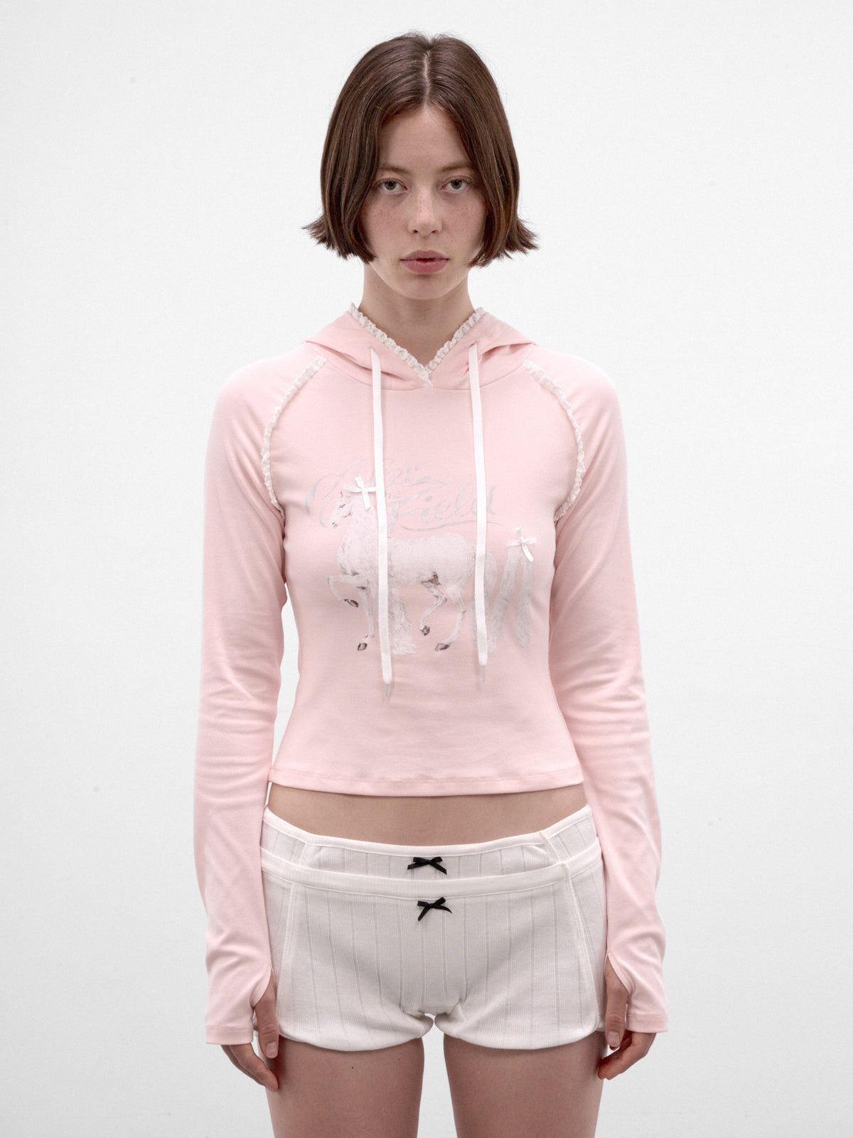 Pink Lace-Trim Slim Hoodie (AW2600T32-PINK)