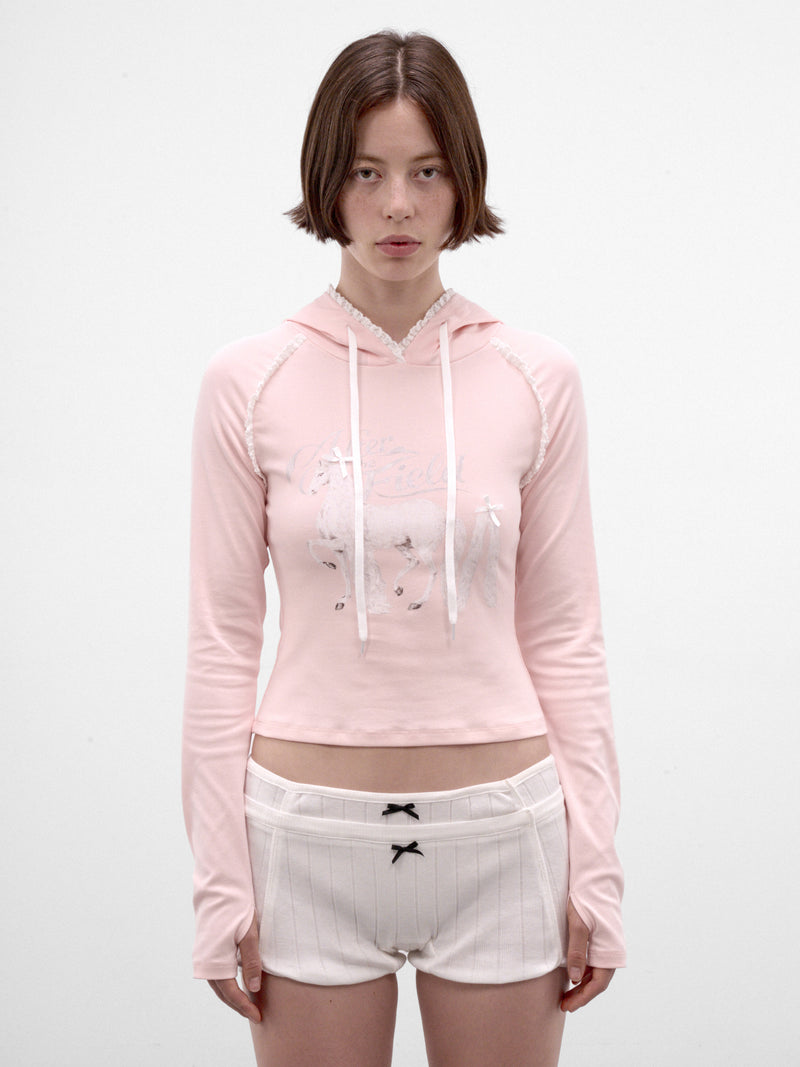 Pink Lace-Trim Slim Hoodie (AW2600T32-PINK)