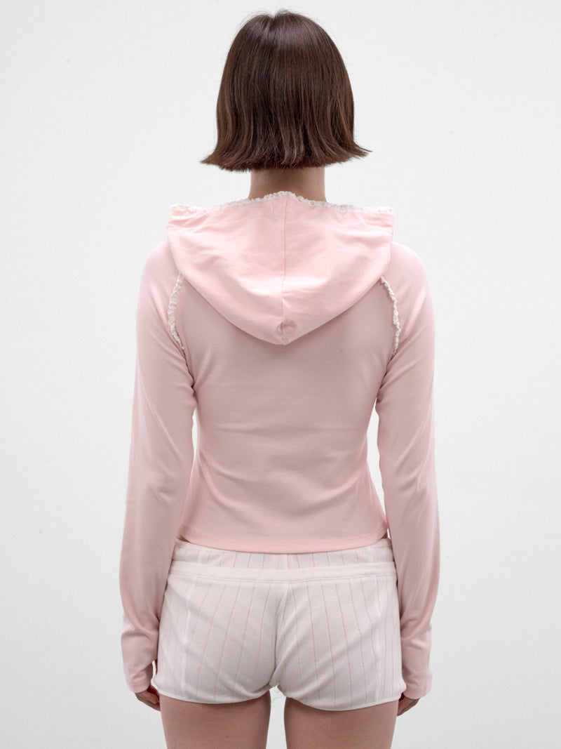 Pink Lace-Trim Slim Hoodie (AW2600T32-PINK)