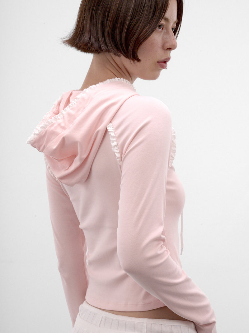 Pink Lace-Trim Slim Hoodie (AW2600T32-PINK)