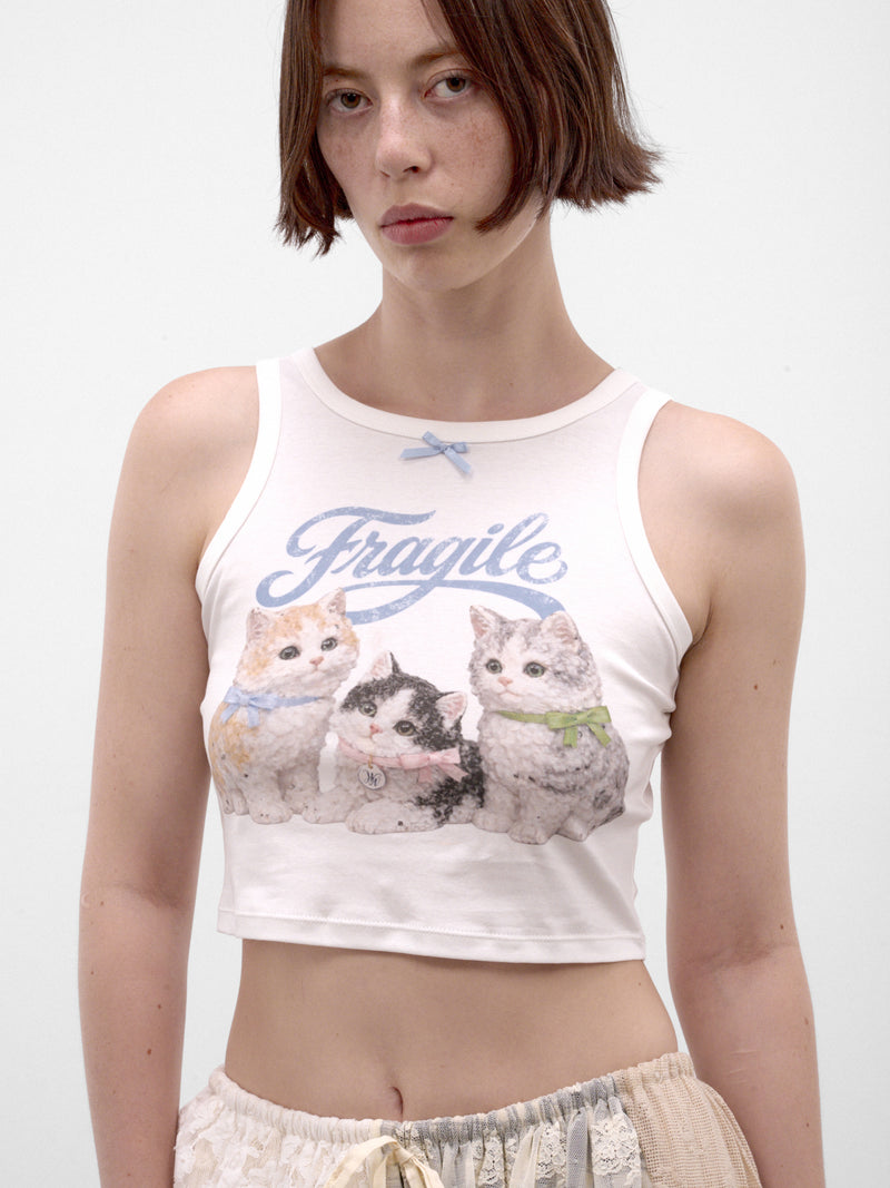 White Fragile Kittens Tank Top (AW2600T33-WHITE)