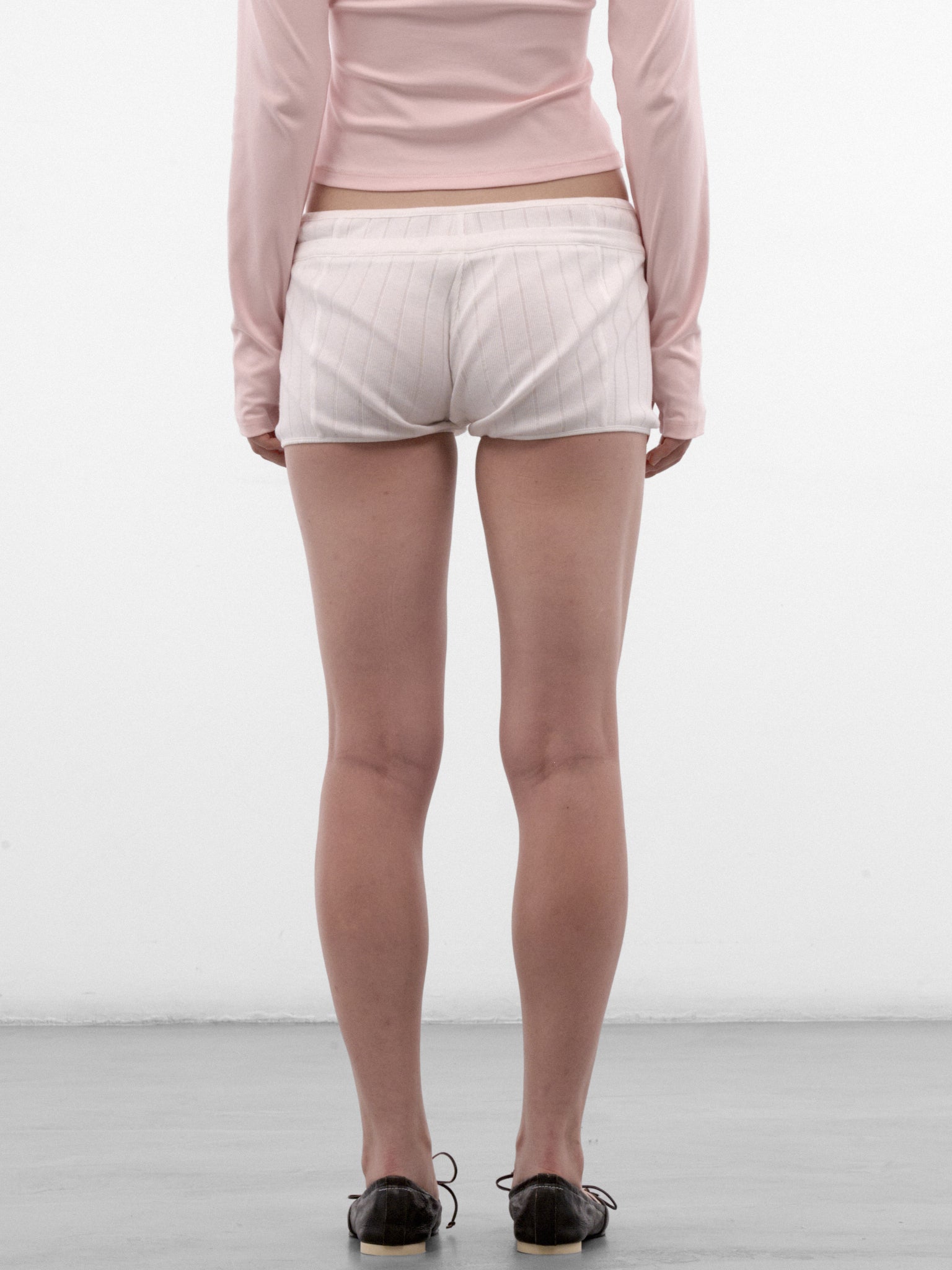 White Cotton Ribbed Mini Shorts (AW2600TR05-WHITE)