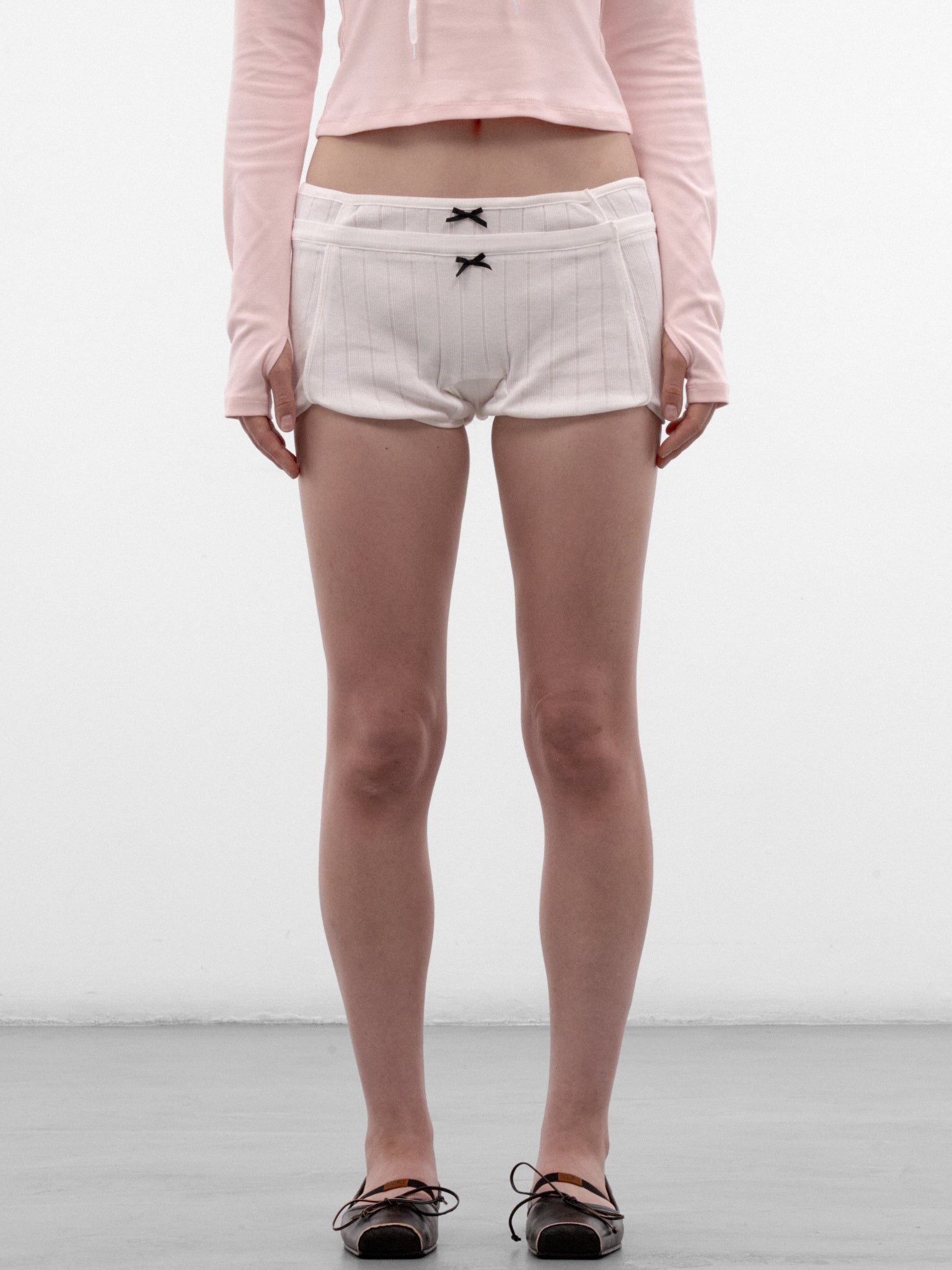 White Cotton Ribbed Mini Shorts (AW2600TR05-WHITE)