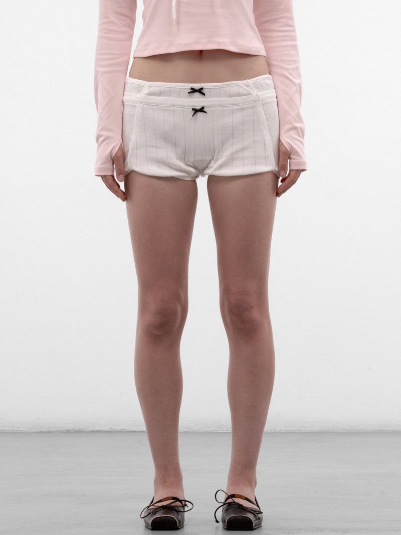 White Cotton Ribbed Mini Shorts (AW2600TR05-WHITE)
