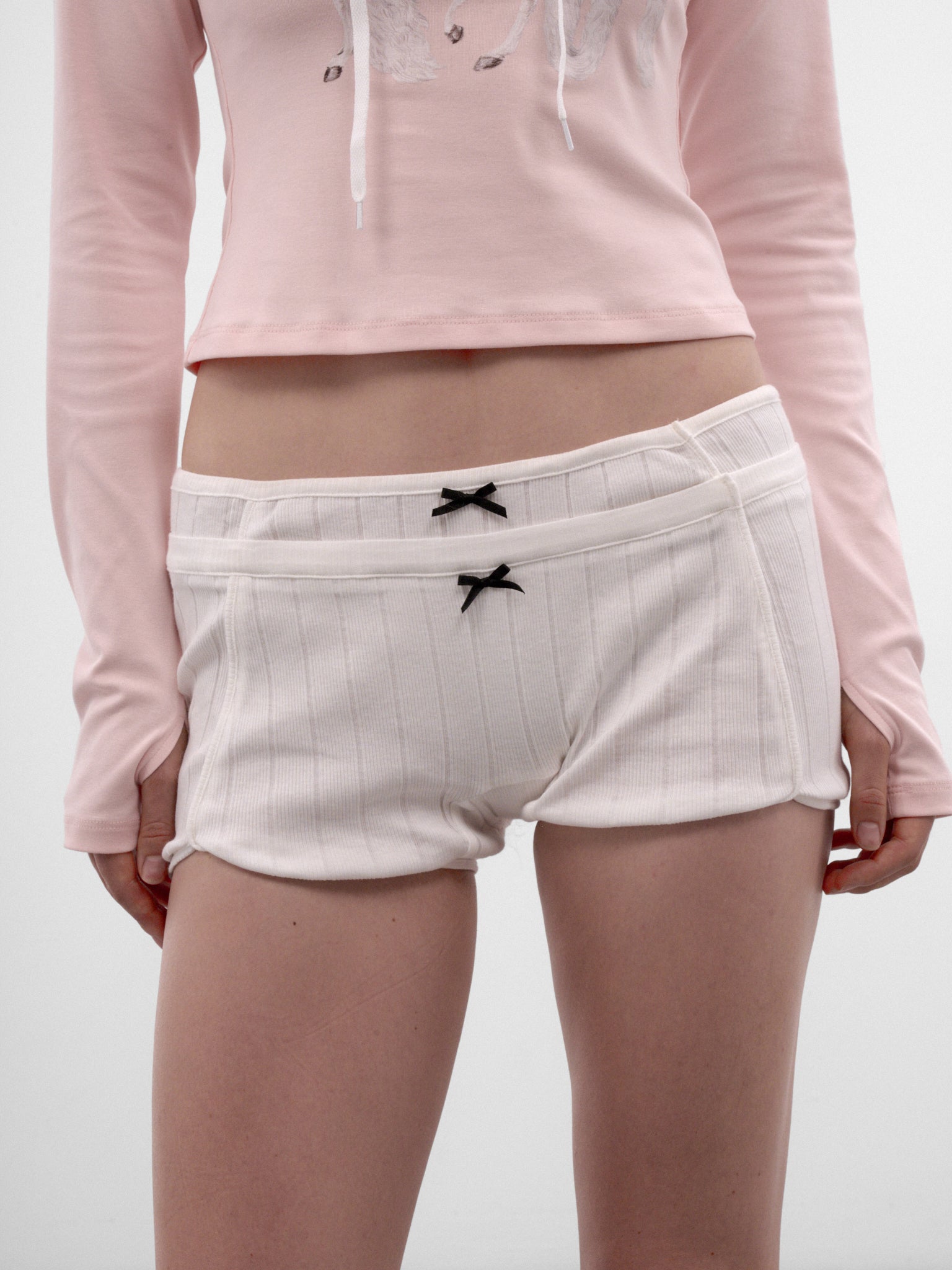 White Cotton Ribbed Mini Shorts (AW2600TR05-WHITE)