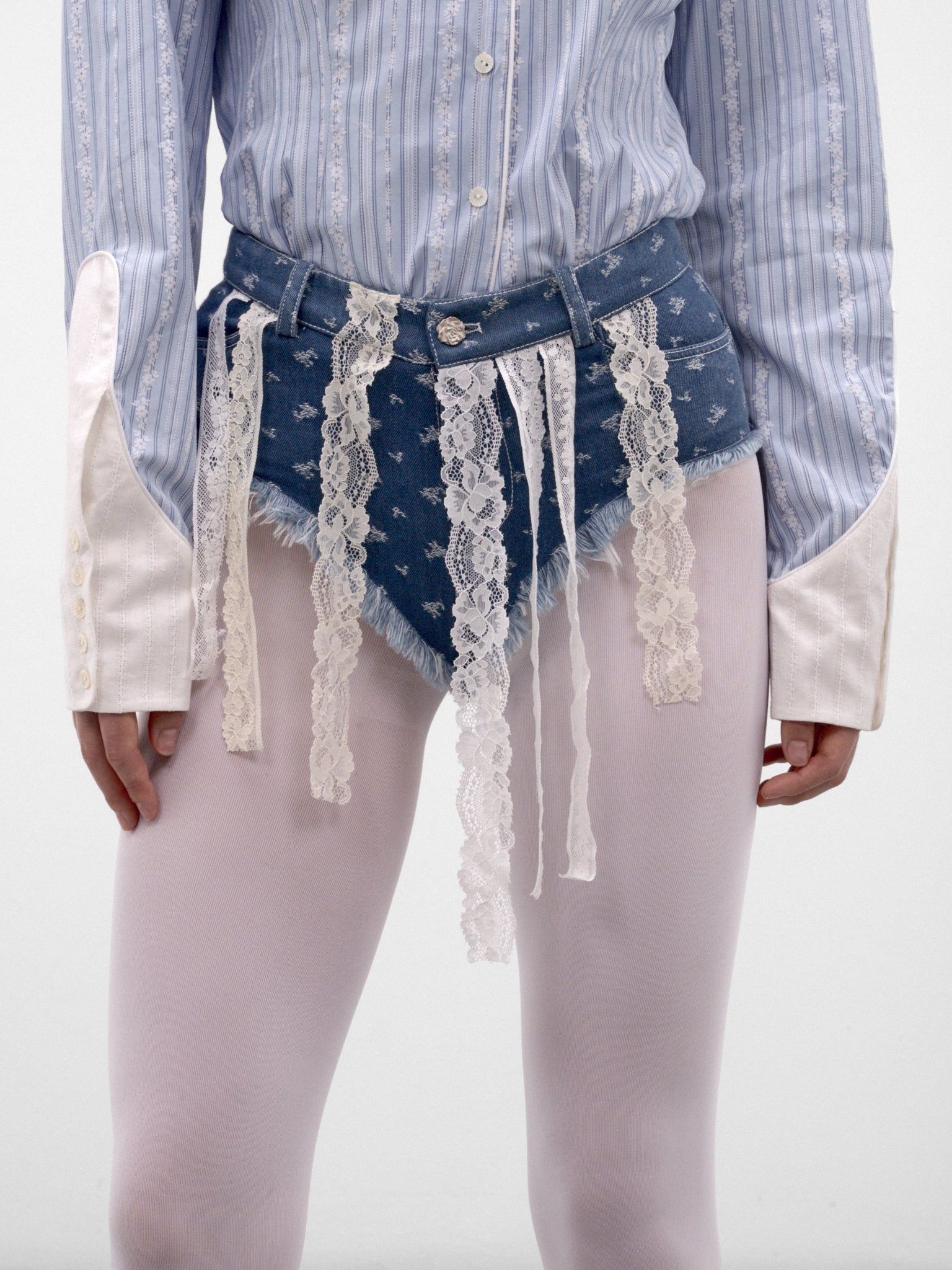Suspended Lace Denim Mini Shorts (AW2600TR15-BLUE)
