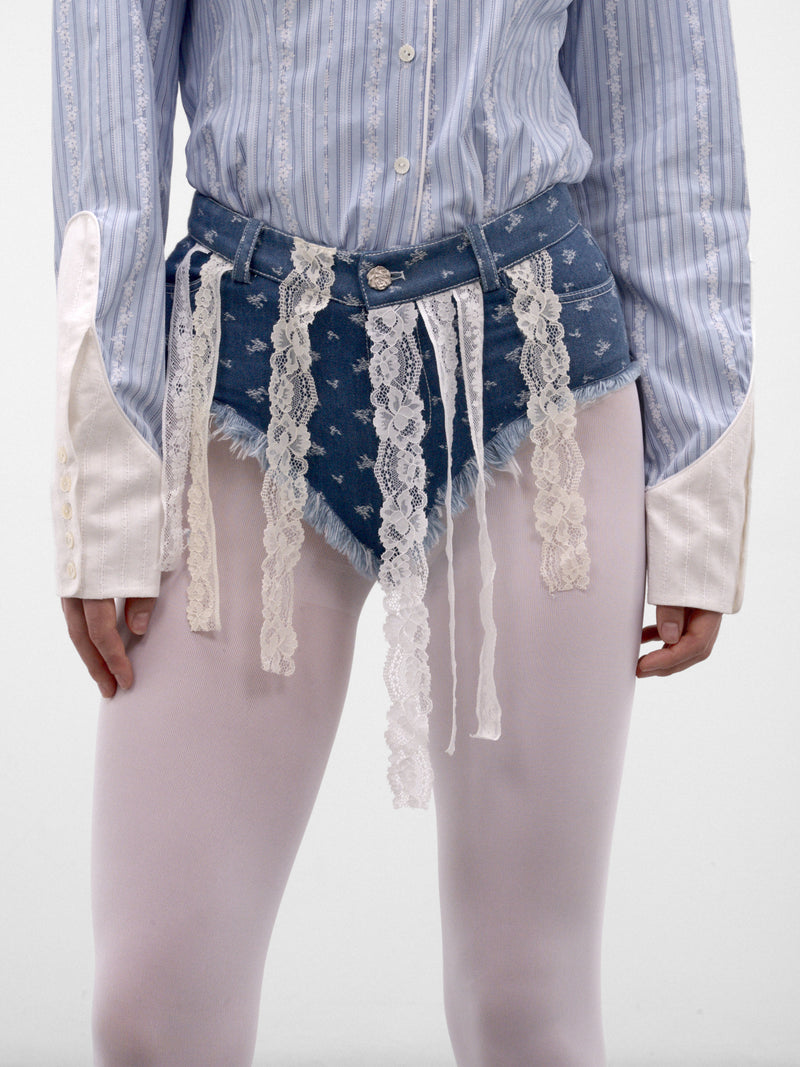 Suspended Lace Denim Mini Shorts (AW2600TR15-BLUE)
