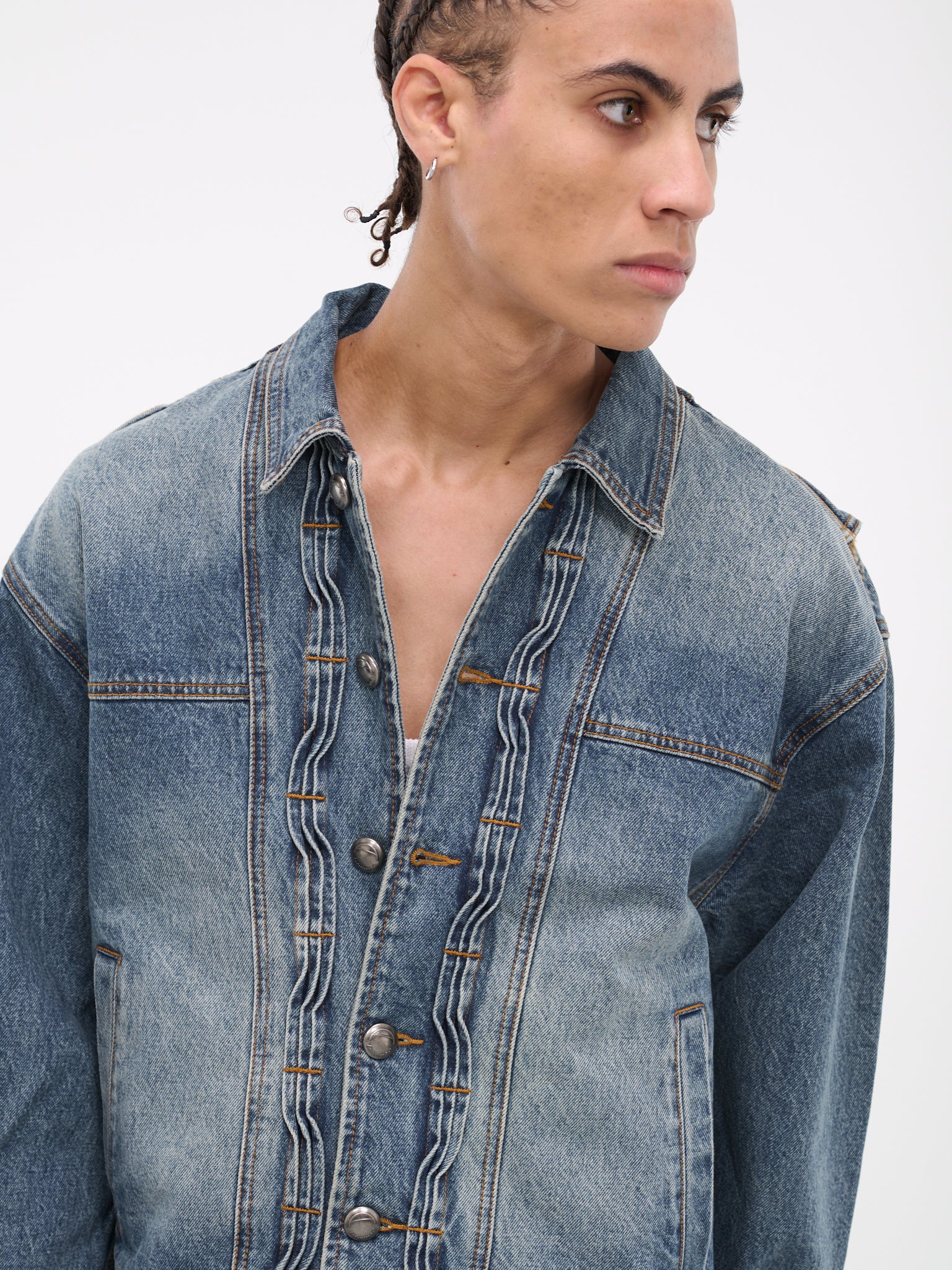 Wave Denim Bomber Jacket (AWA570M-WASHED-BLUE)