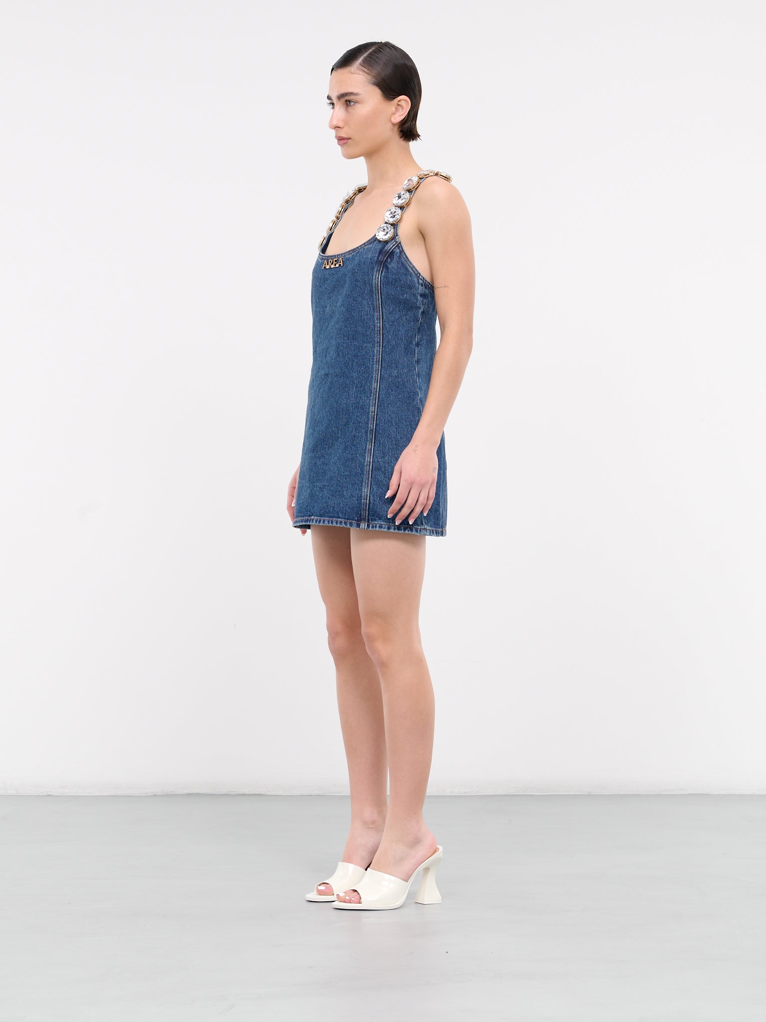 Jumbo Crystal Denim Mini Dress (AWDR0025DE01-BLUE-MEDIUM-WASH)