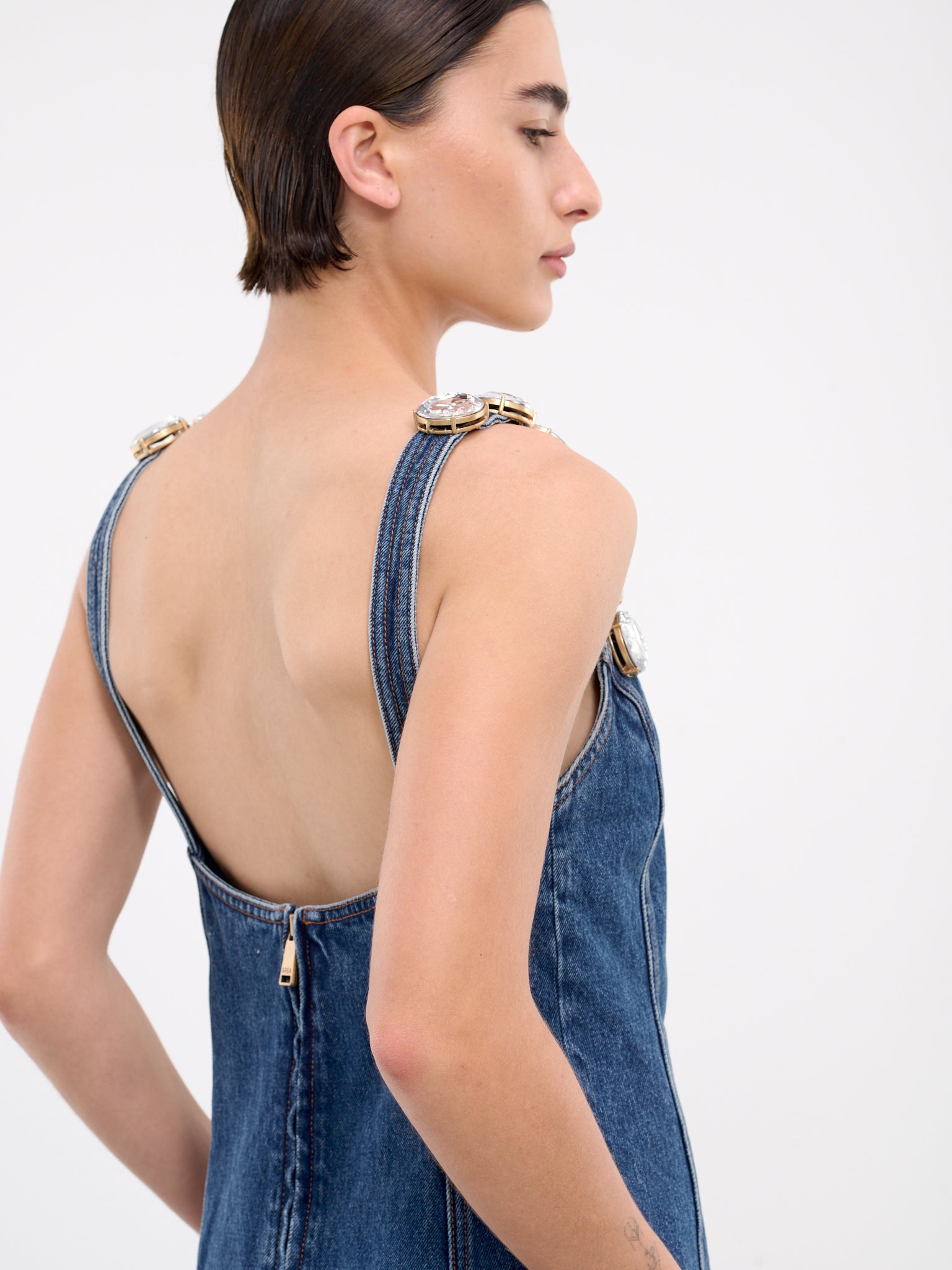 Area Jumbo Crystal Denim Mini Dress 6 Area Jumbo Crystal Denim Mini Dress 6