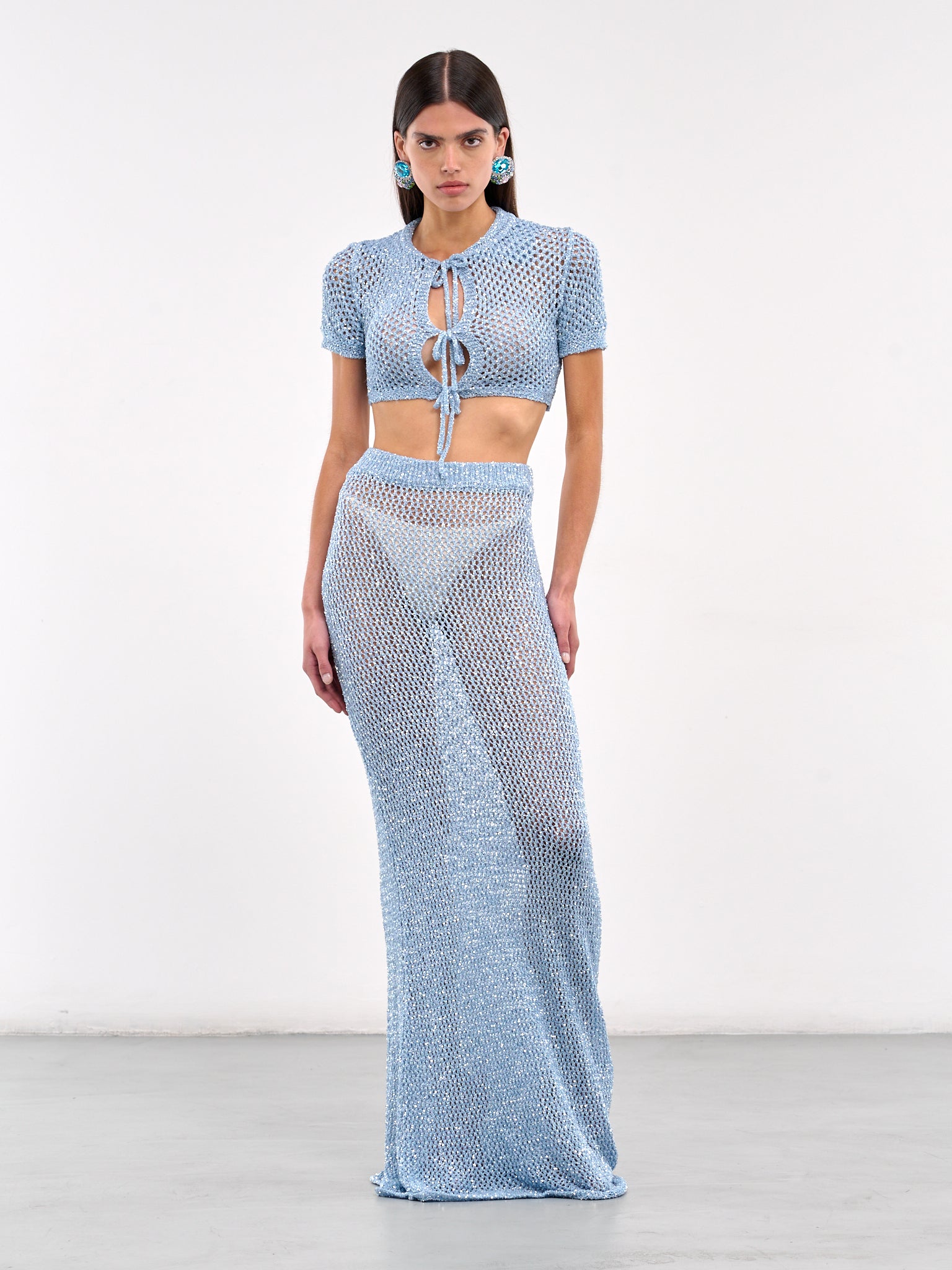 Sequin Crochet Crop Cardigan (AWKN0018YA01-LIGHT-BLUE)