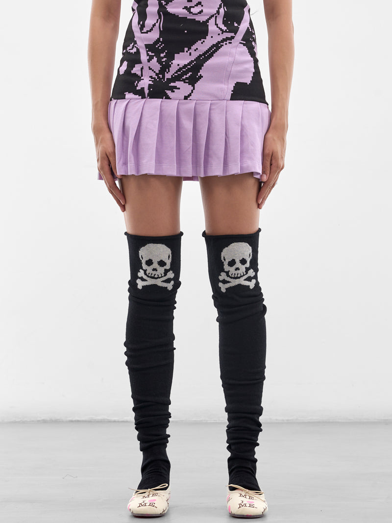 Black Lambswool Knit Skull Stockings (AWSS2600075-BLACK)
