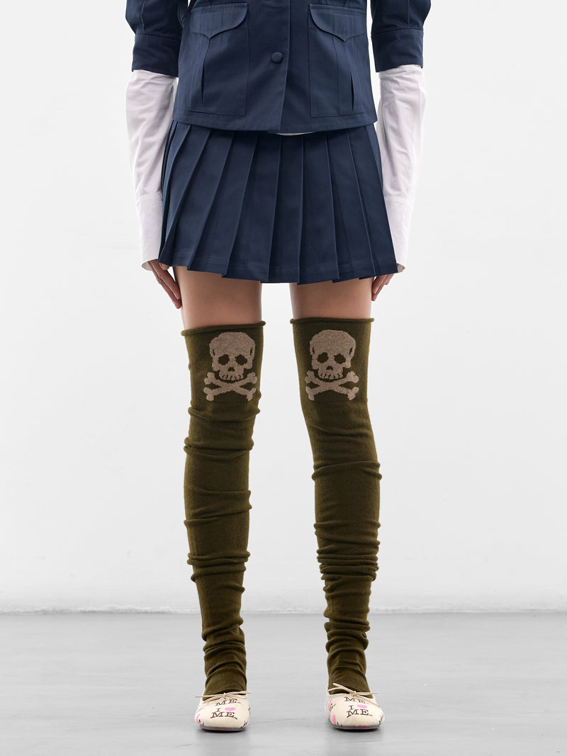 Olive Lambswool Knit Skull Stockings (AWSS2600077-OLIVE)