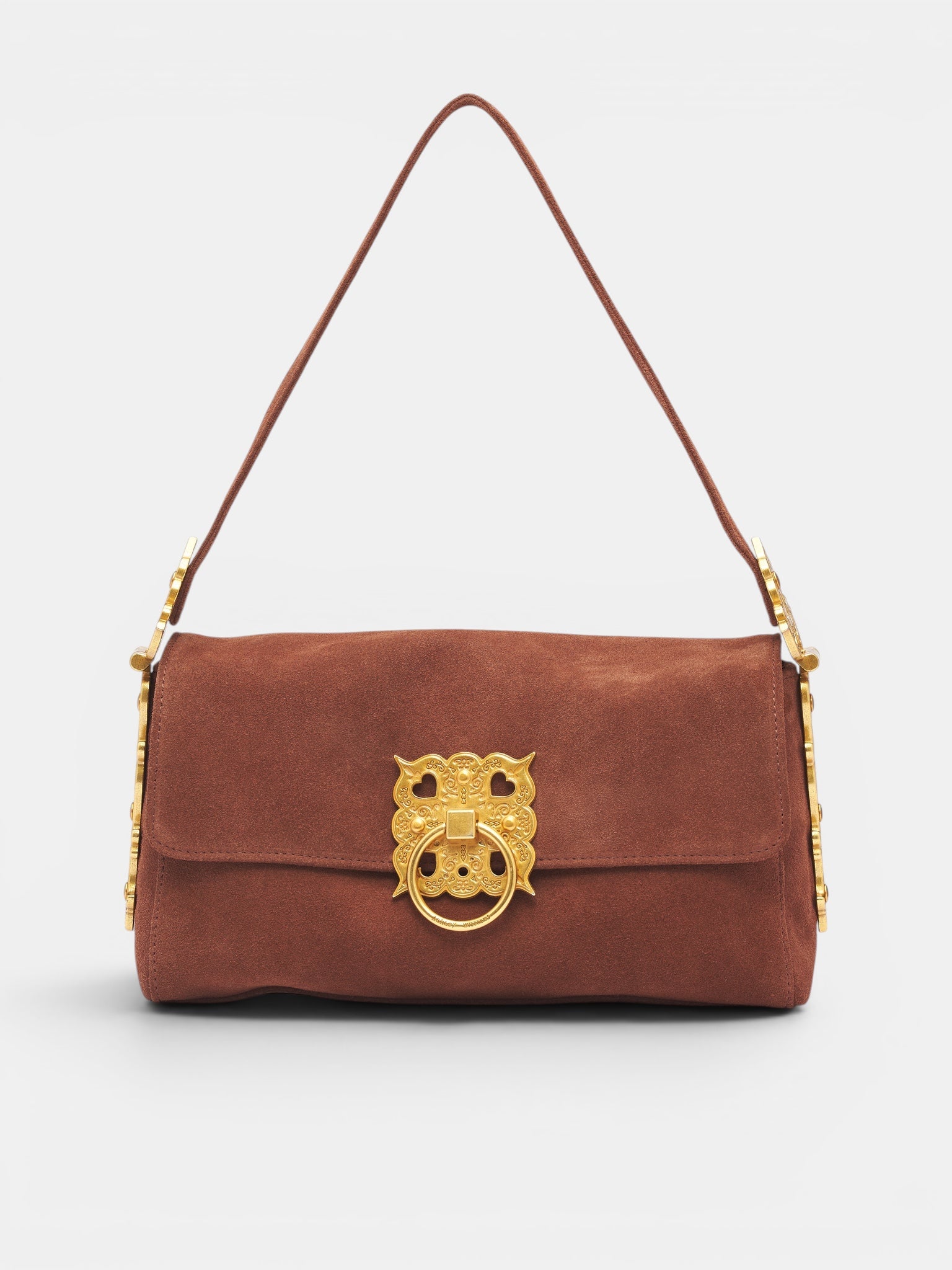 Brown Suede Treasure Chest Handbag (AWSS2600150-BROWN-SUEDE)