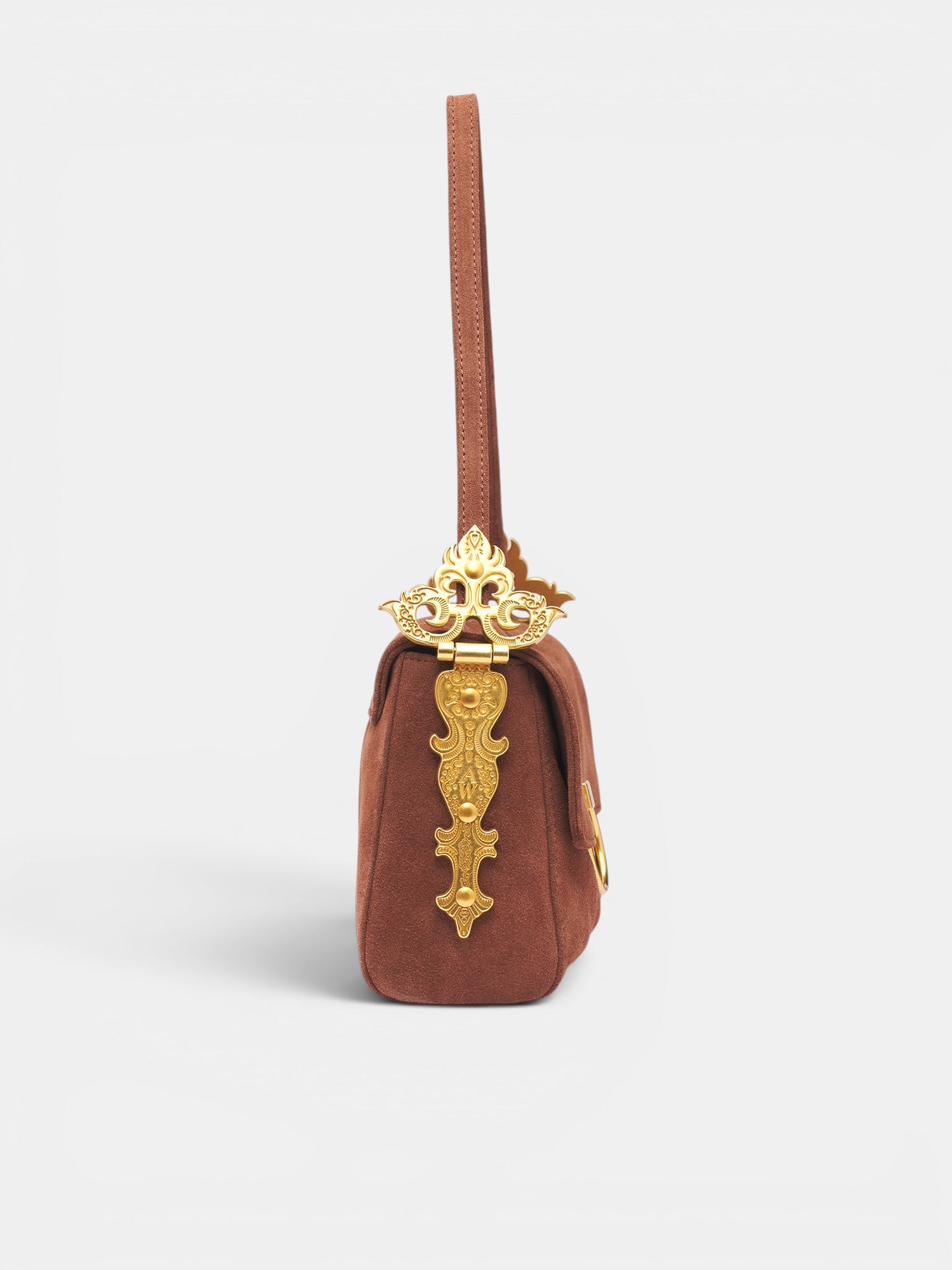 Brown Suede Treasure Chest Handbag (AWSS2600150-BROWN-SUEDE)