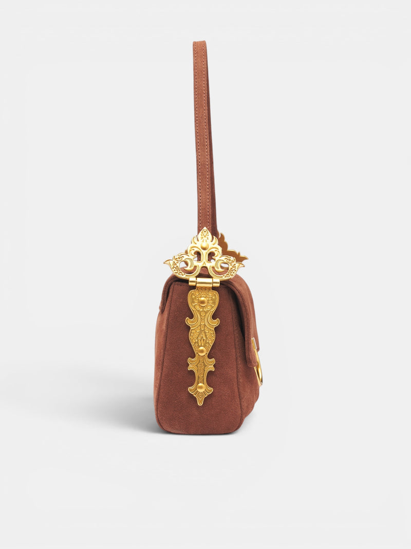 Brown Suede Treasure Chest Handbag (AWSS2600150-BROWN-SUEDE)