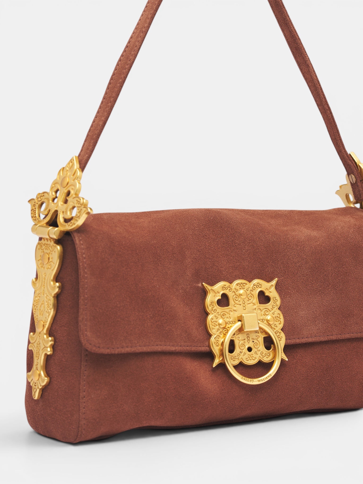 Brown Suede Treasure Chest Handbag (AWSS2600150-BROWN-SUEDE)