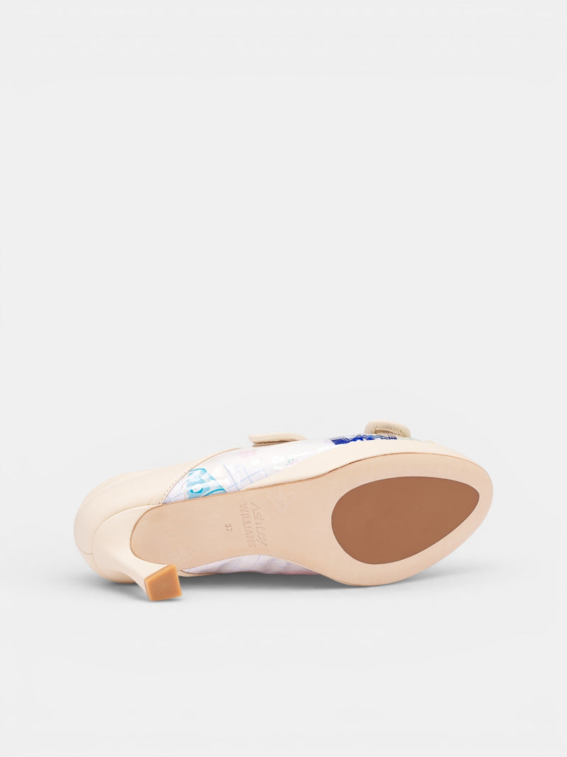 Trash Grid Velcro Kitten Heels (AWSS2600156-TRASH-BLUE-GRID)