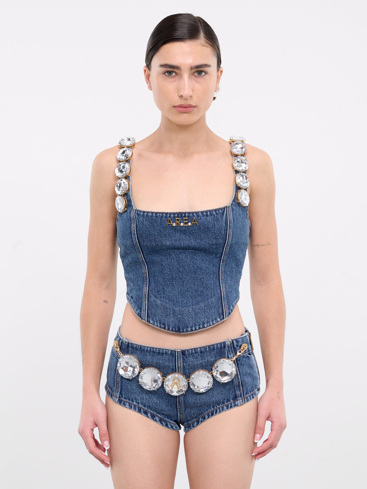 Jumbo Crystal Denim Corset Top (AWTP0011DE01-BLUE-MEDIUM-WASH)