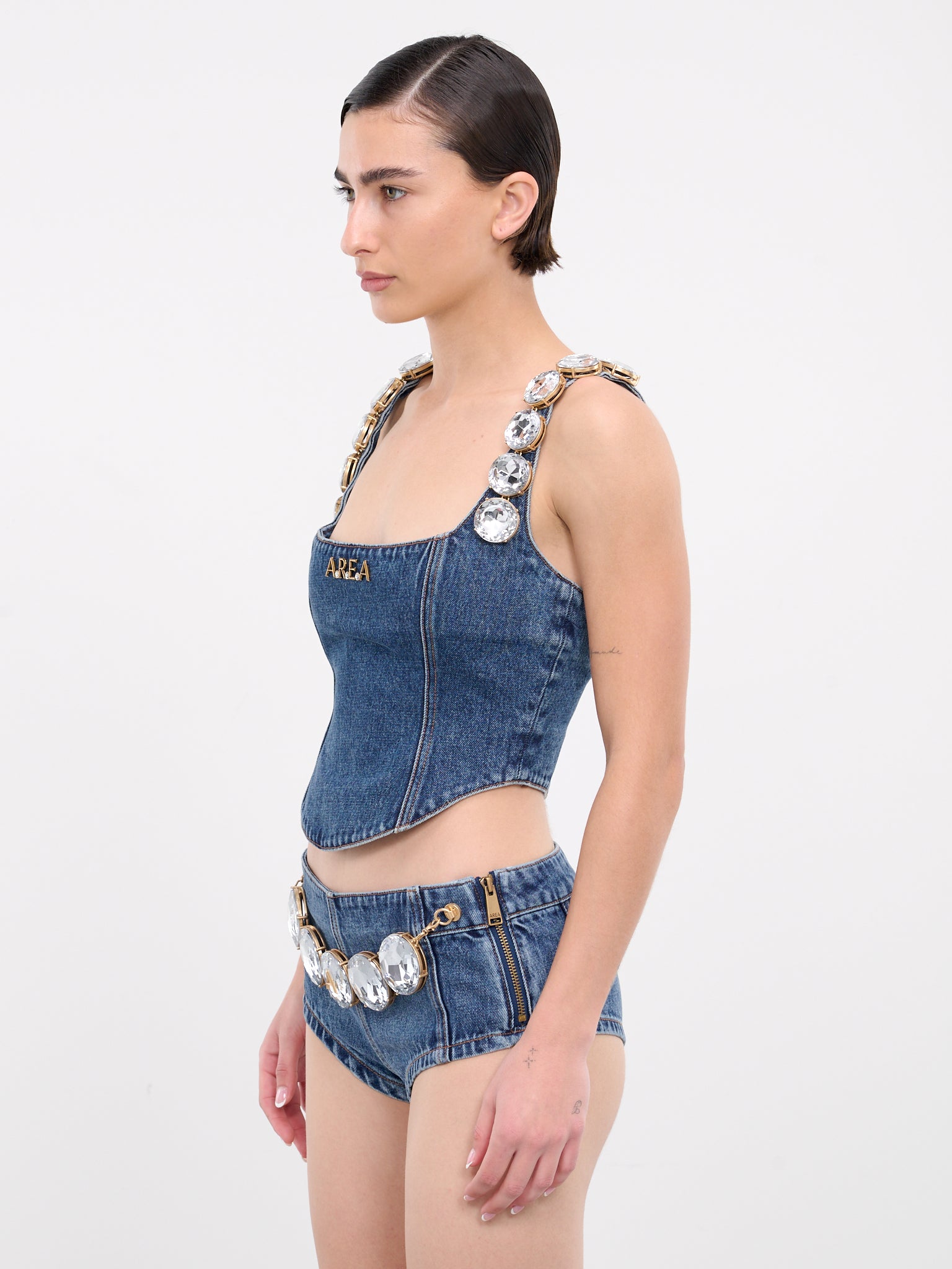 Jumbo Crystal Denim Corset Top (AWTP0011DE01-BLUE-MEDIUM-WASH)