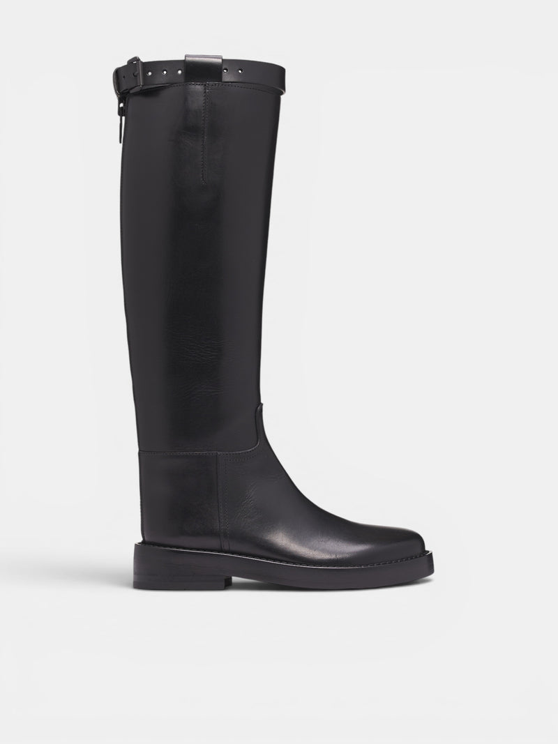 Black Leather Knee High Boots (B0010078-LT046-BLACK)