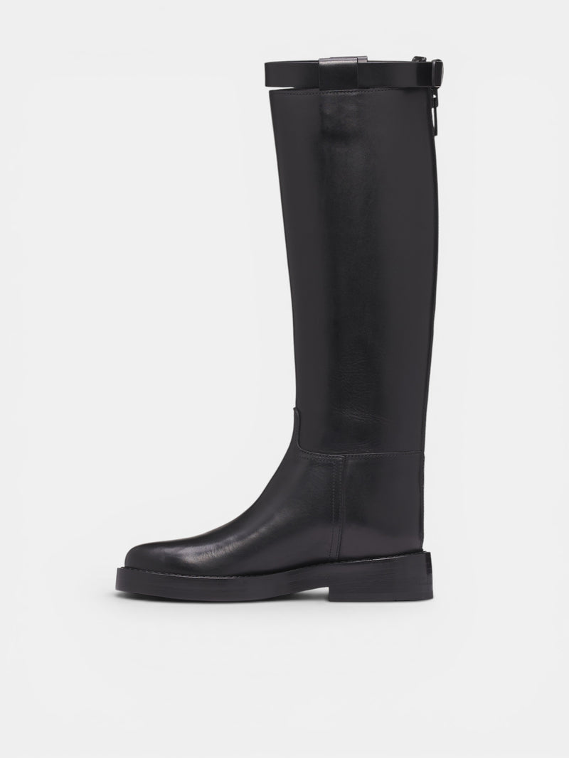 Black Leather Knee High Boots (B0010078-LT046-BLACK)